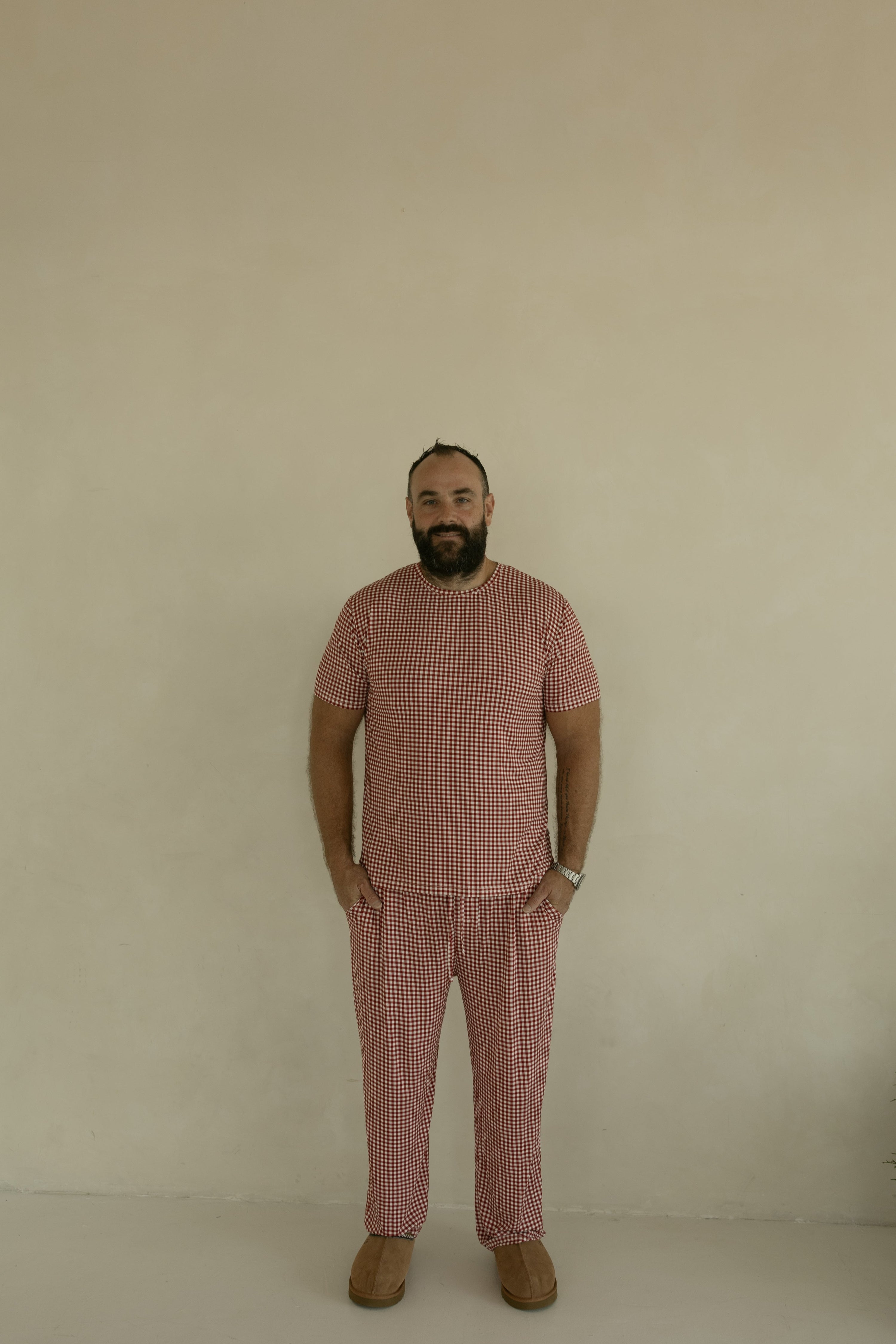 Men's Short Sleeve Bamboo Pajamas | Red Gingham