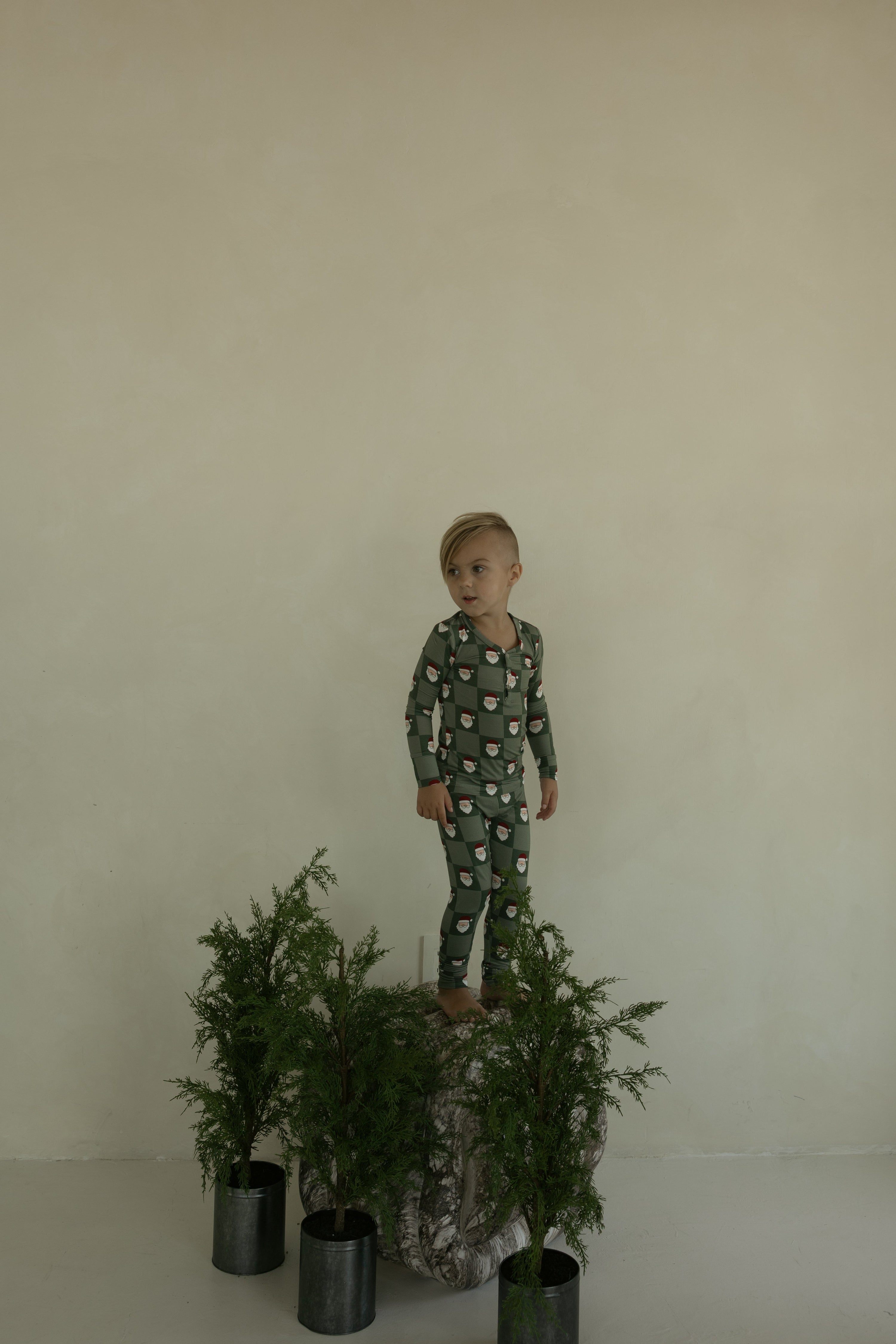 Bamboo Two Piece Pajamas | Santa Checkerboard