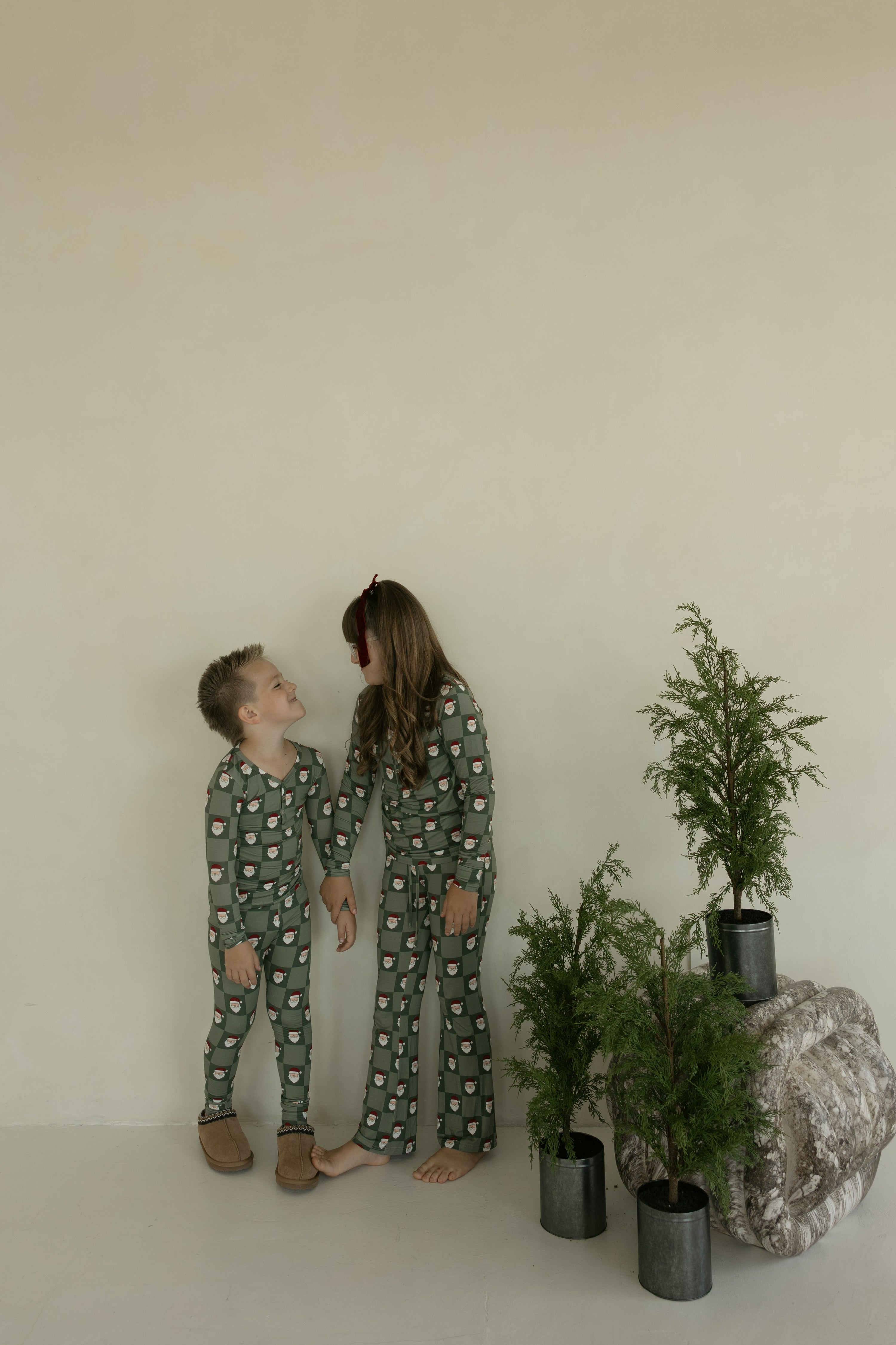 Pre-Teen Flare Bamboo Pajamas | Santa Checkerboard