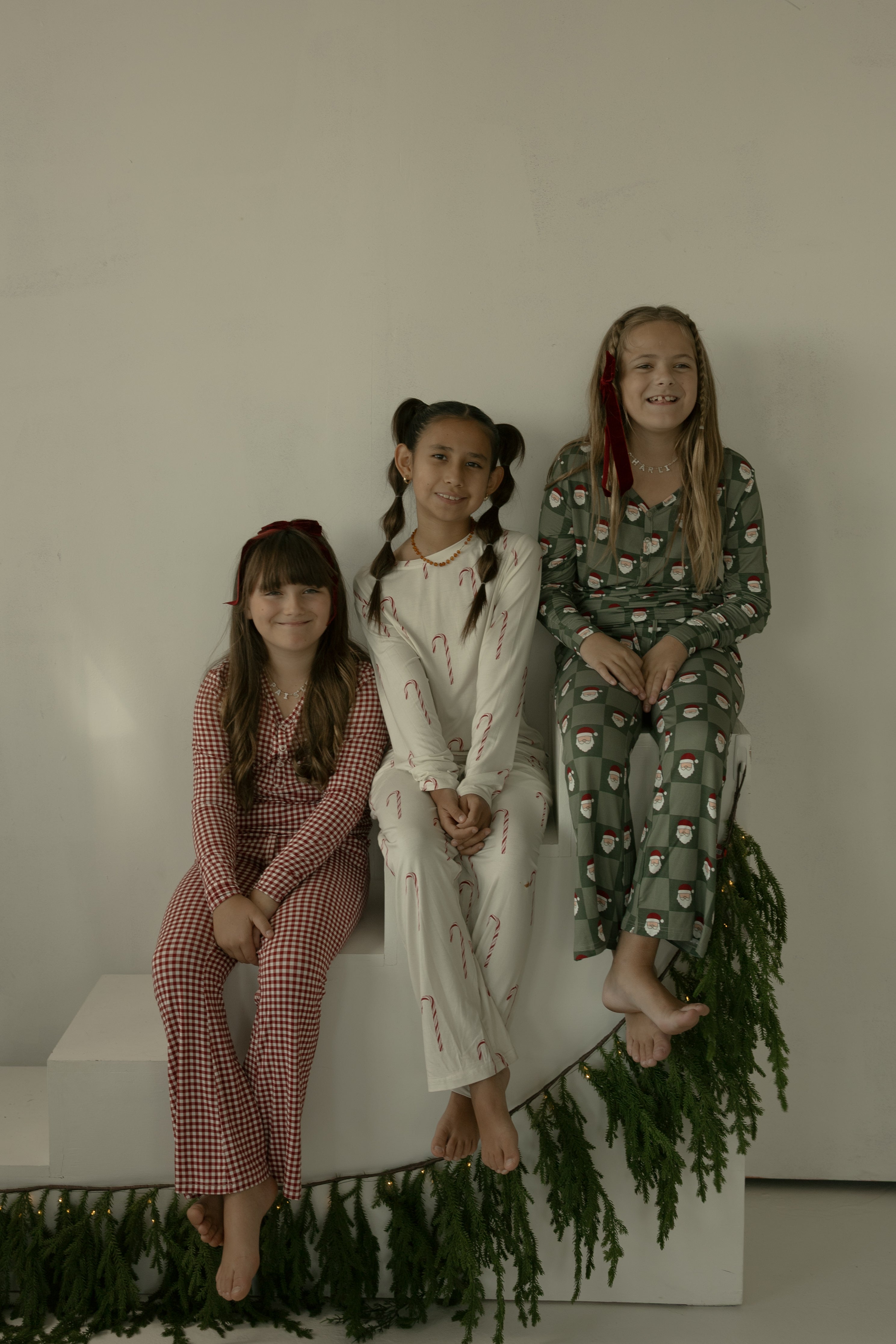 Pre-Teen Flare Bamboo Pajamas | Santa Checkerboard