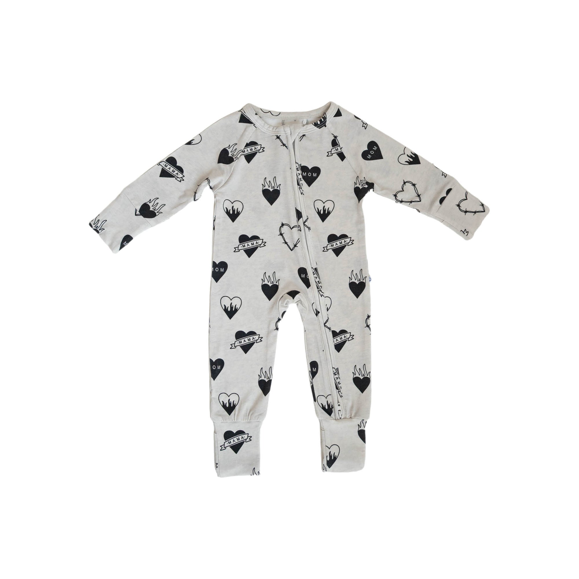 Tattoo Heart Heather Grey | Bamboo Viscose Zip Romper