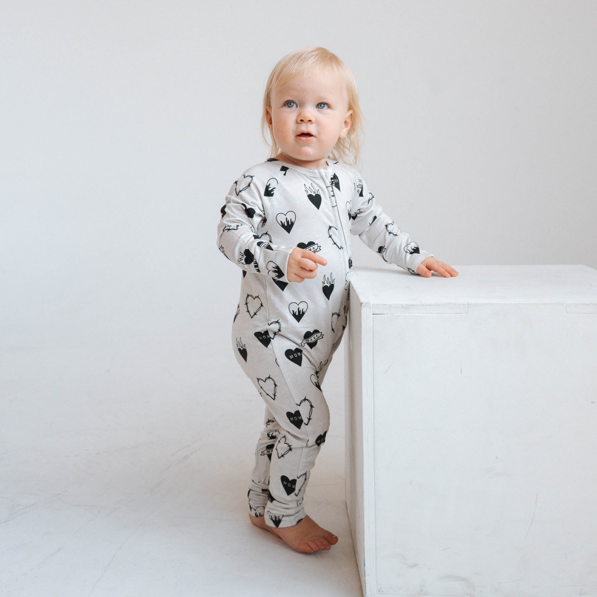 Tattoo Heart Heather Grey | Bamboo Viscose Zip Romper
