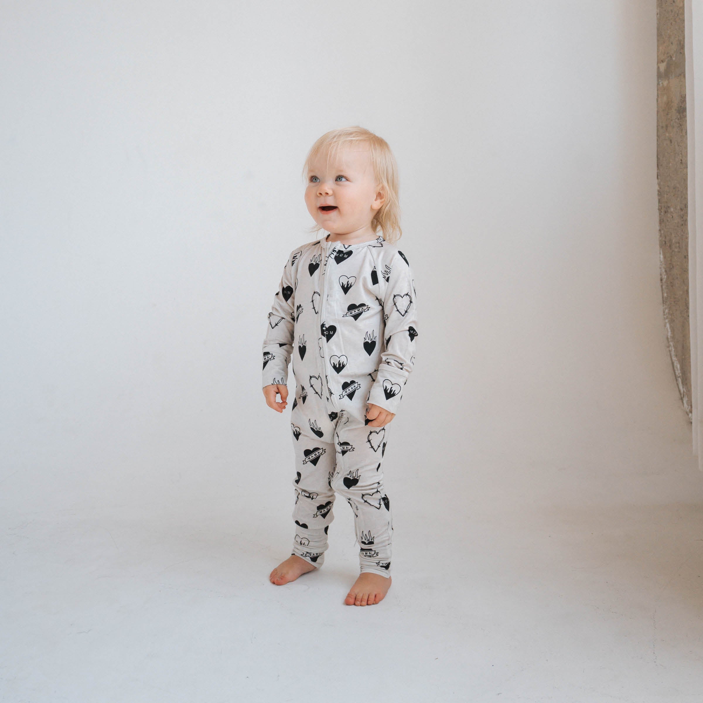 Tattoo Heart Heather Grey | Bamboo Viscose Zip Romper