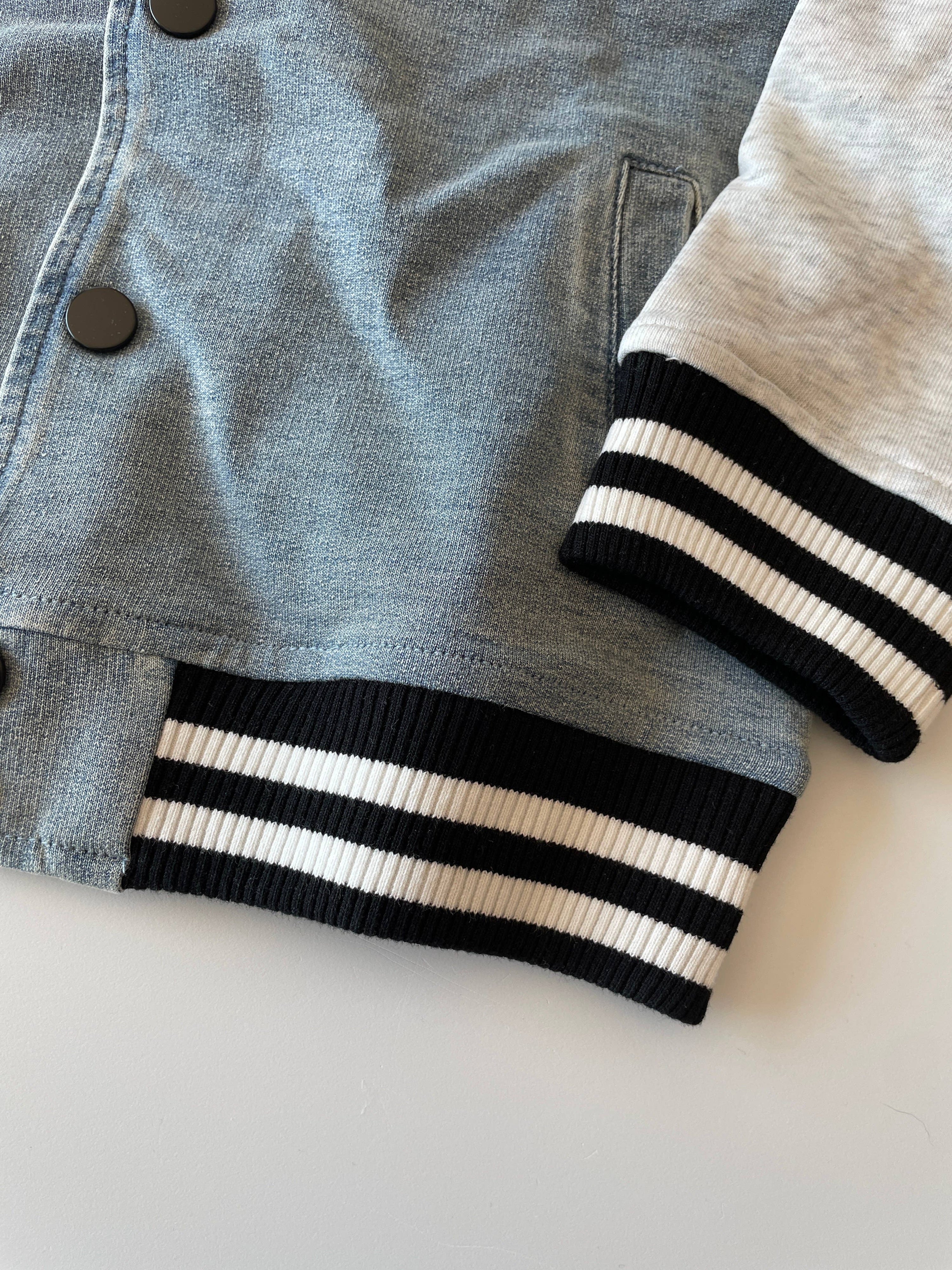 Lucky Link - Toddler Washed Indigo Hooded Varsity Bomber