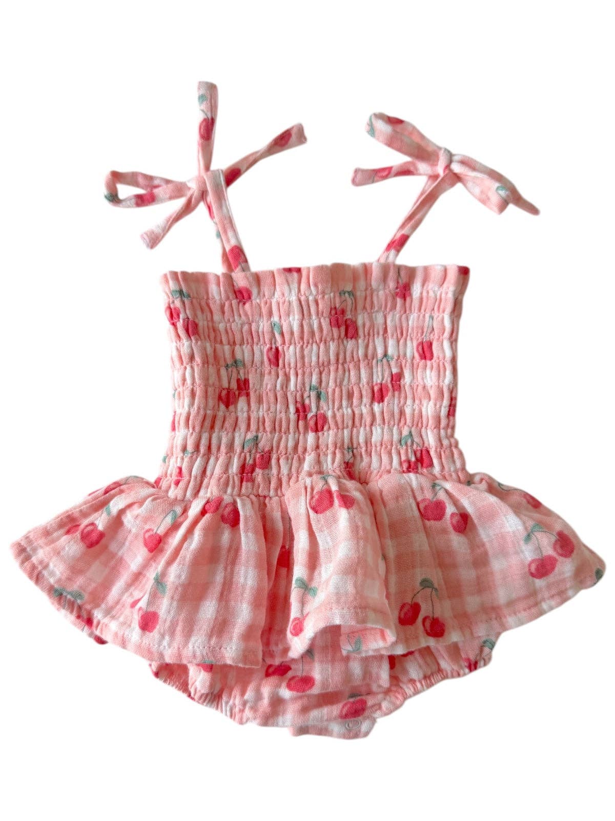 SIIX Collection - Gingham Cherries / Muslin Smocked Bubble w/ Skirt