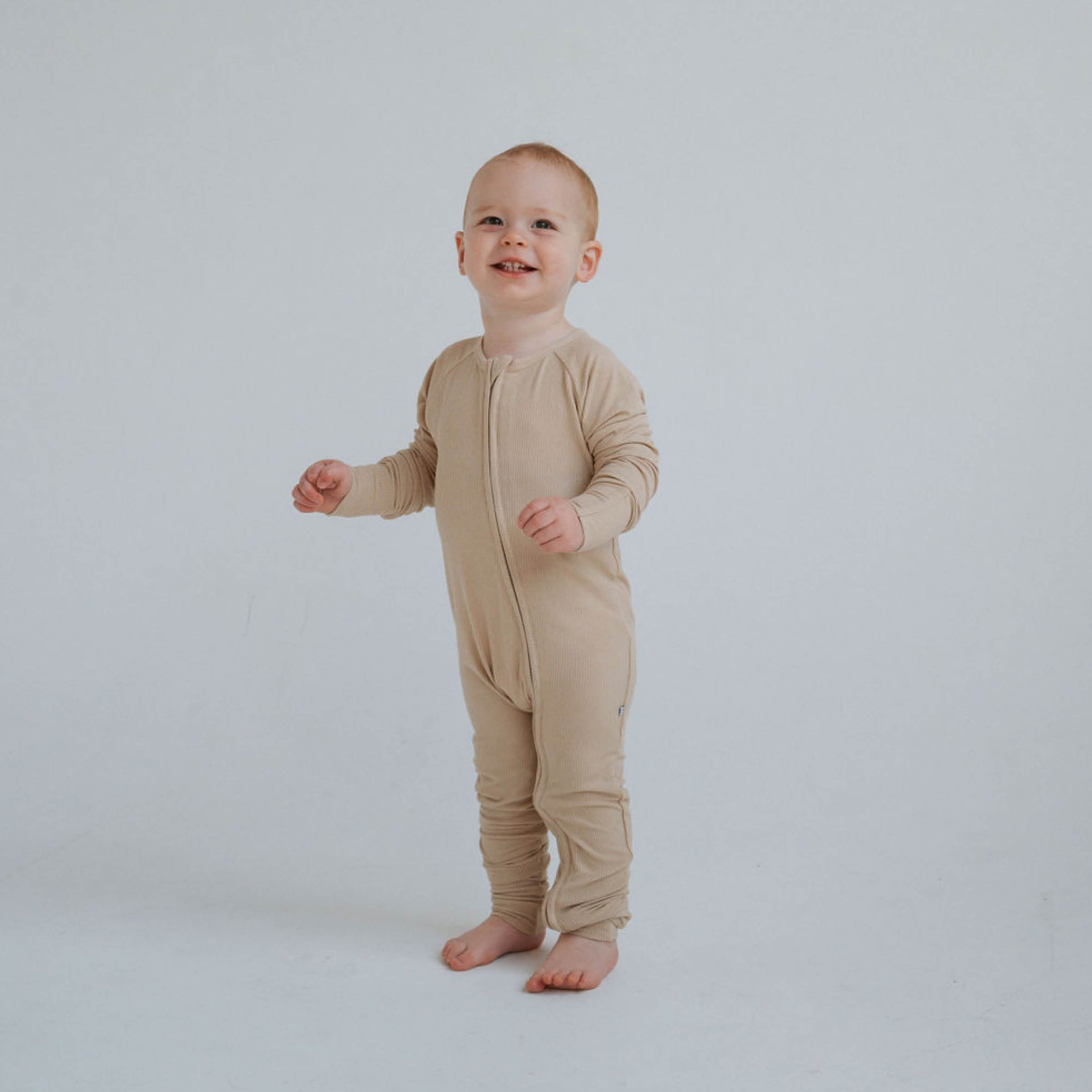 Tan Ribbed | Bamboo Zip Romper