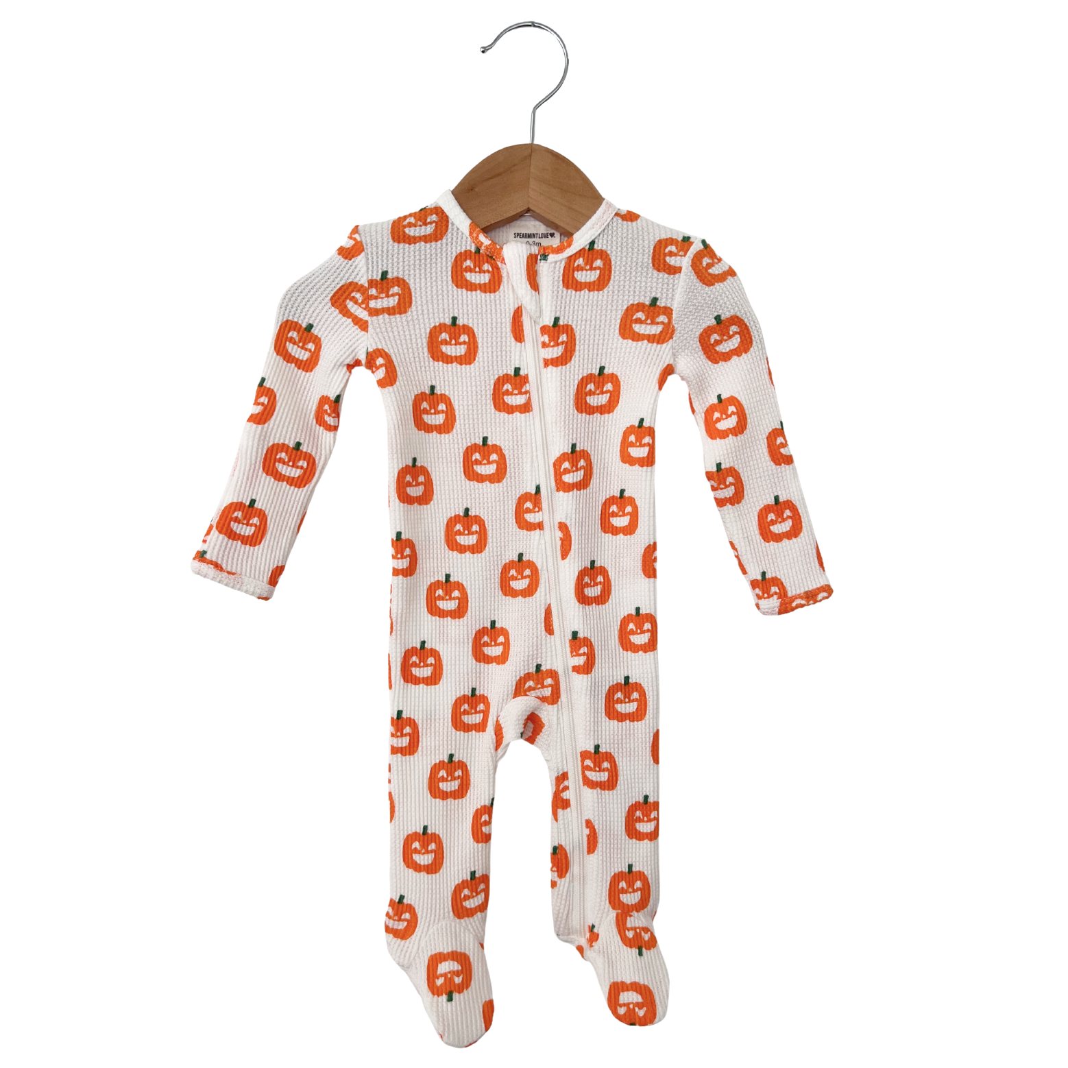SpearmintLOVE - Organic Waffle Basic Zip Footie, Jack-O-Lantern