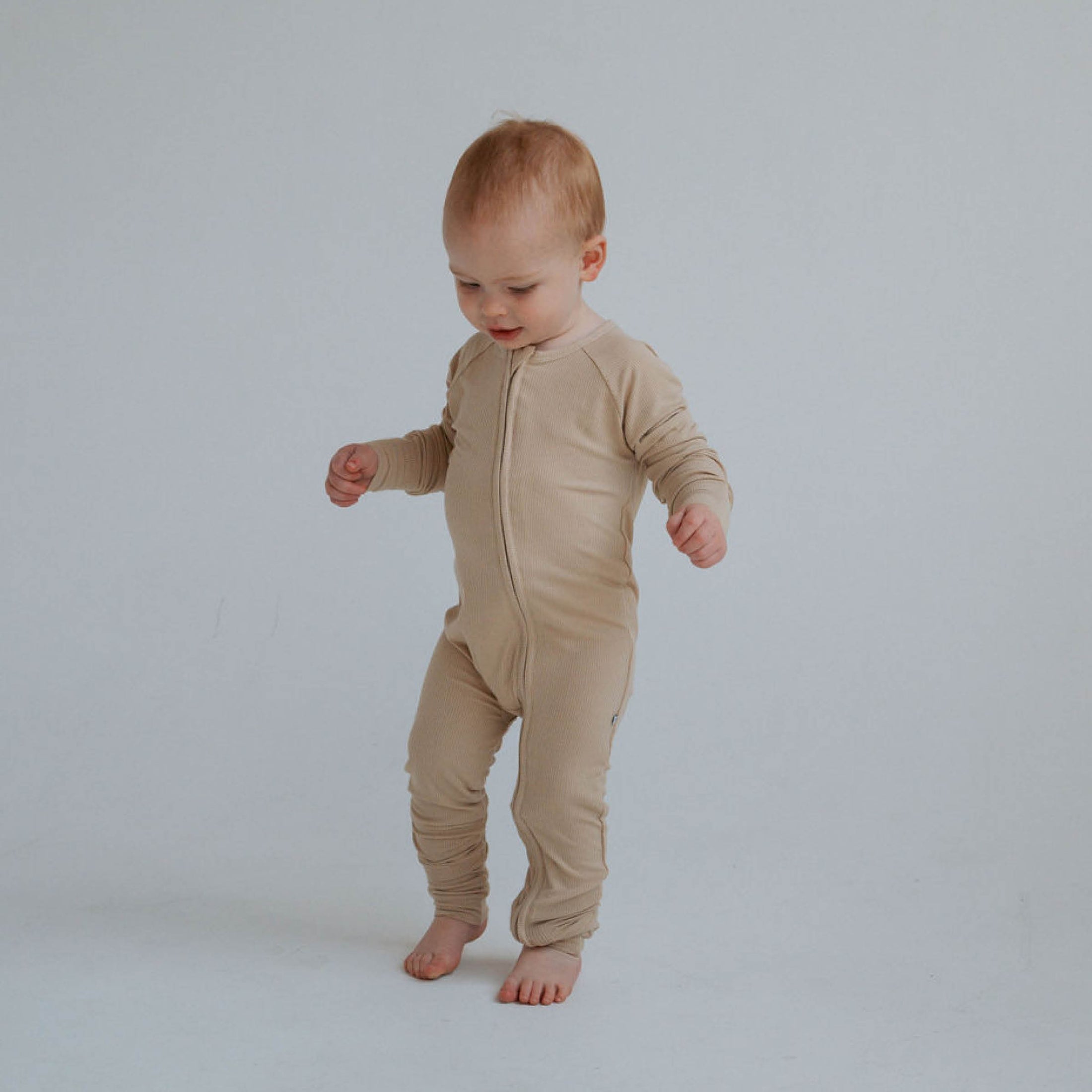 Tan Ribbed | Bamboo Zip Romper