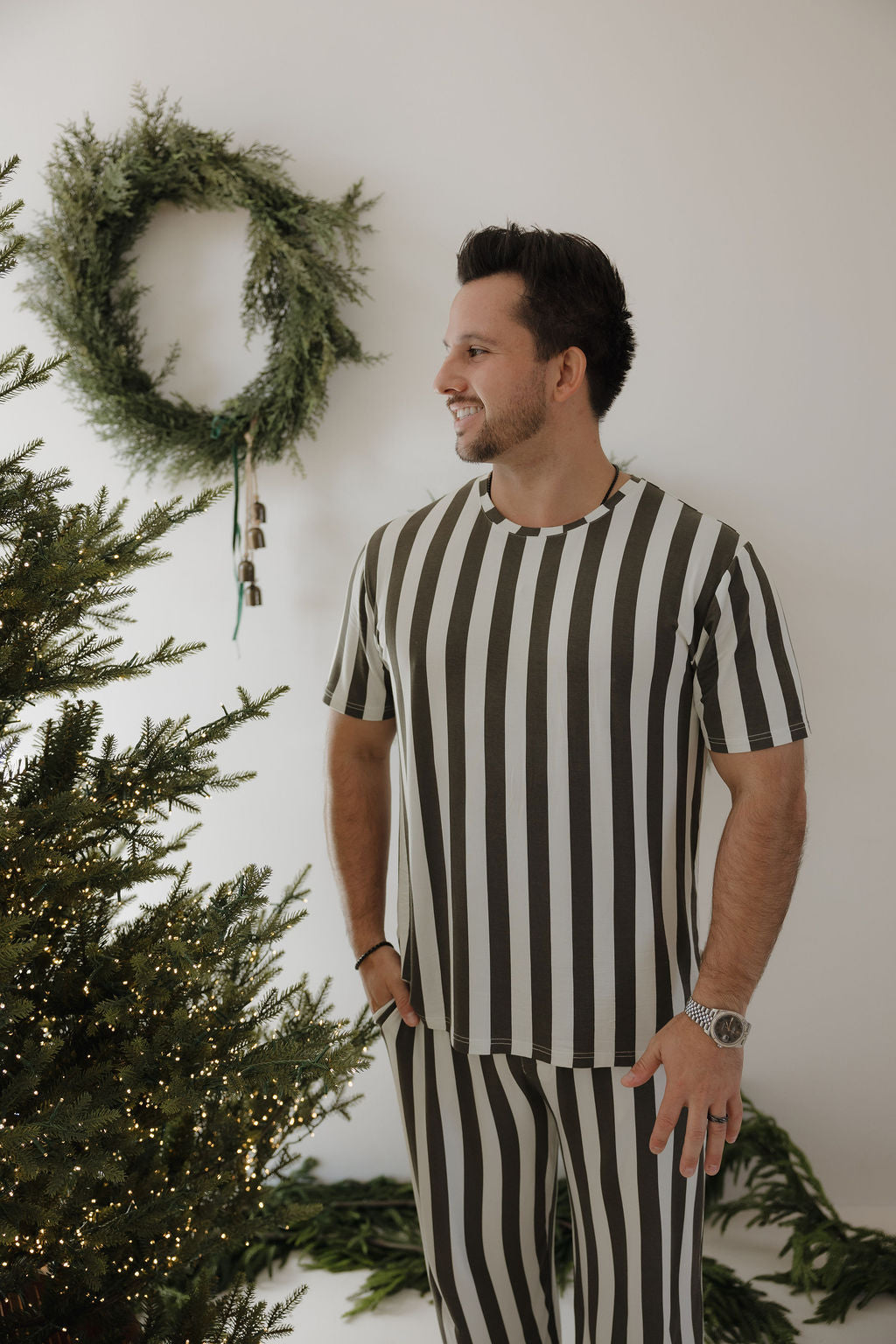 Men's Short Sleeve Bamboo Pajamas | Fireside Stripe