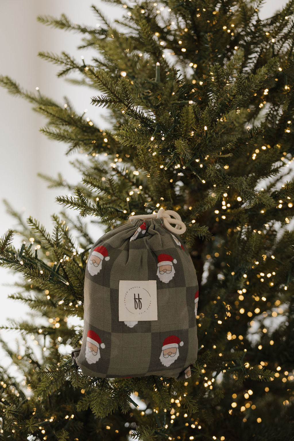 Muslin Crib Sheet | Santa Checkerboard