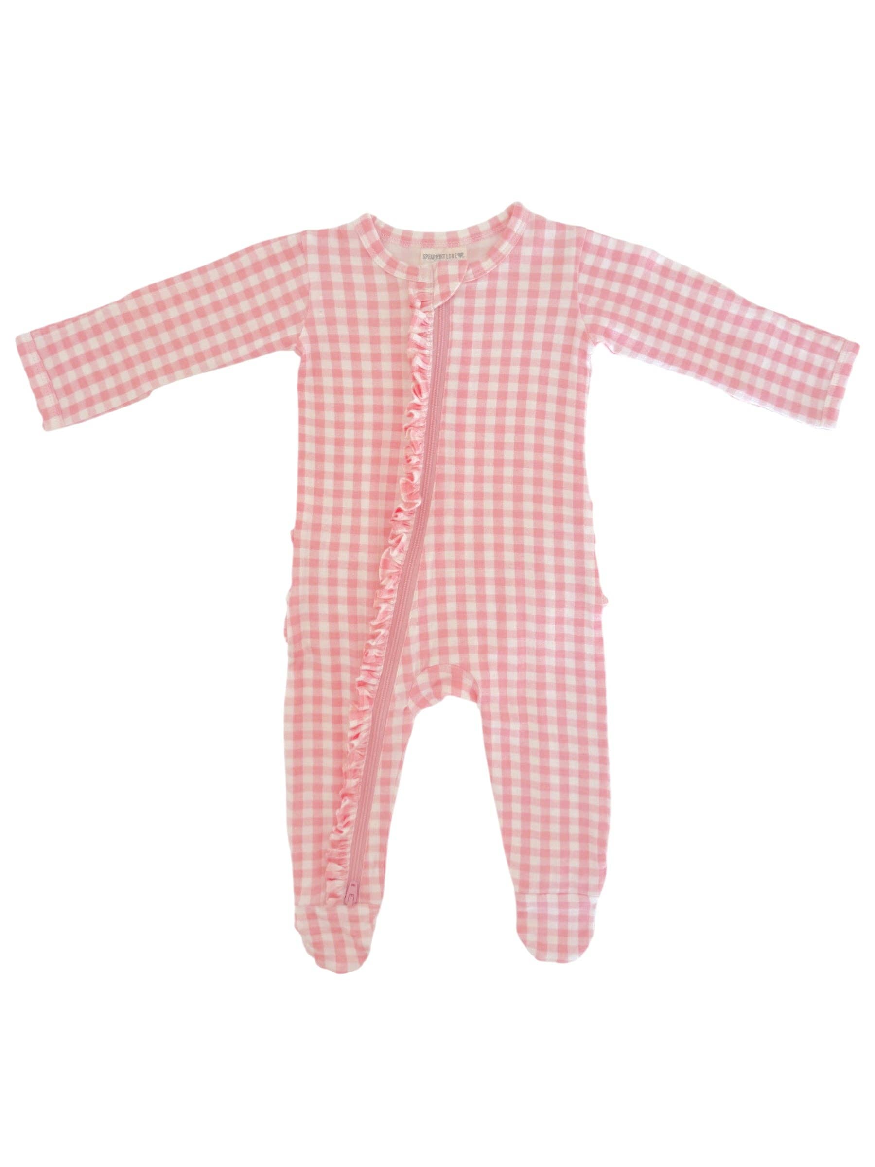 SpearmintLOVE - 2-Way Zip Ruffle Footie, Pink Gingham