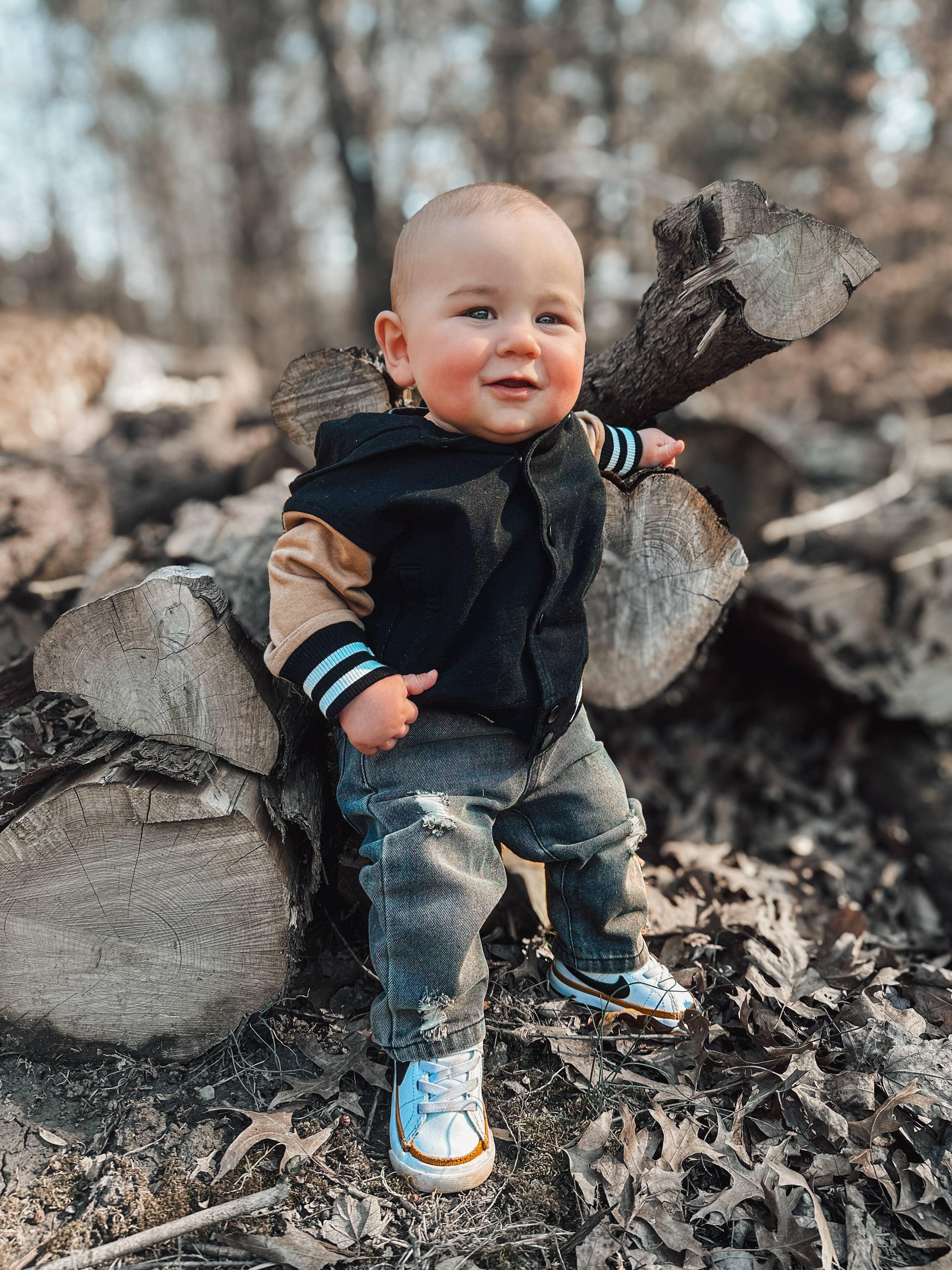 Lucky Link - Toddler Black & Tan Hooded Varsity Bomber