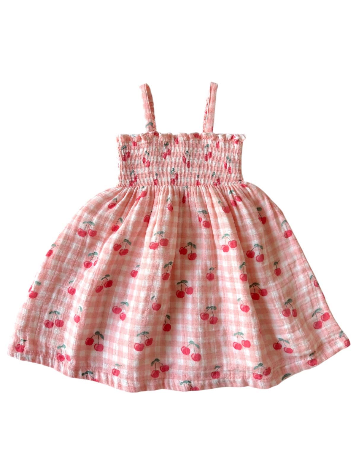 SIIX Collection - Gingham Cherries / Muslin Smocked Tube Dress