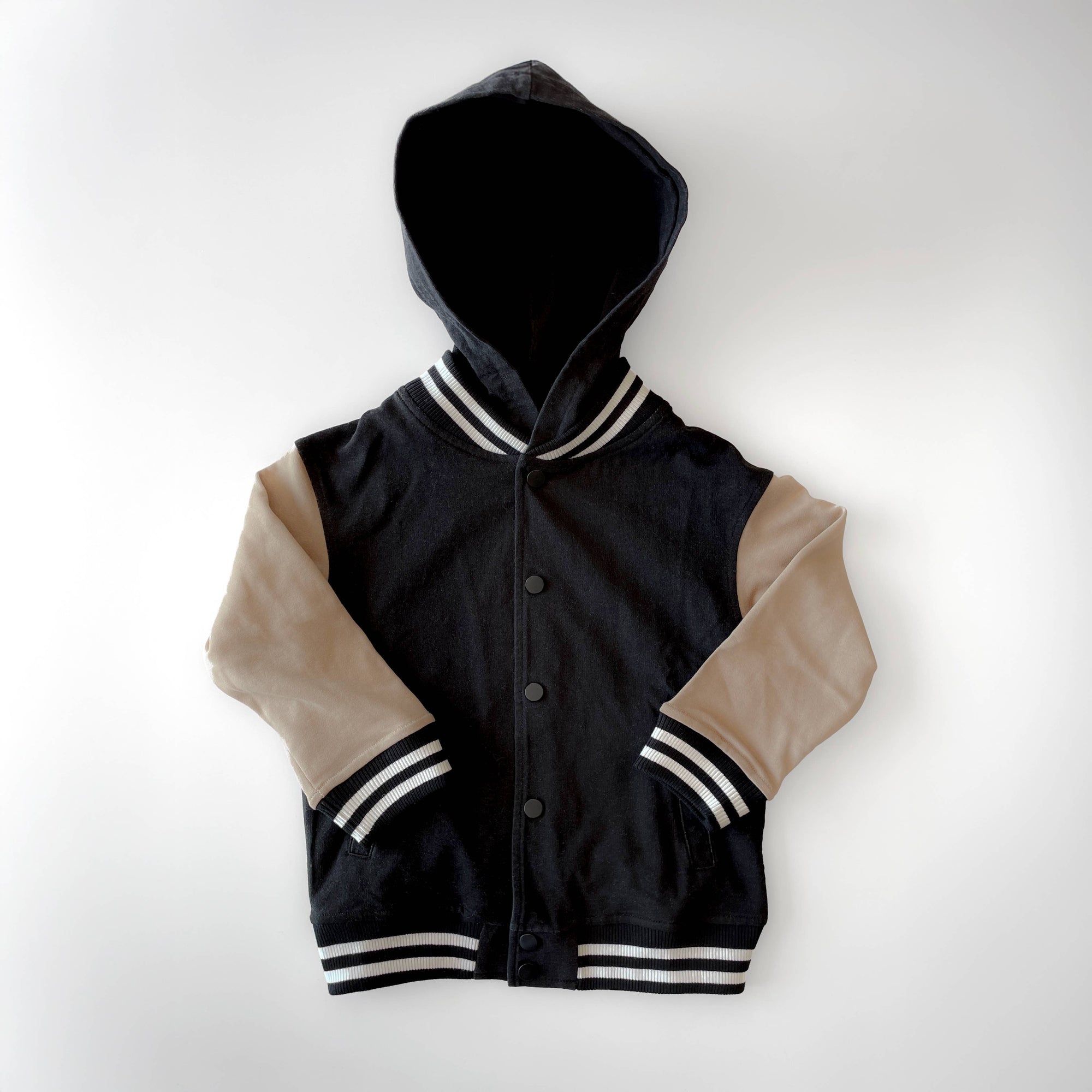 Lucky Link - Toddler Black & Tan Hooded Varsity Bomber