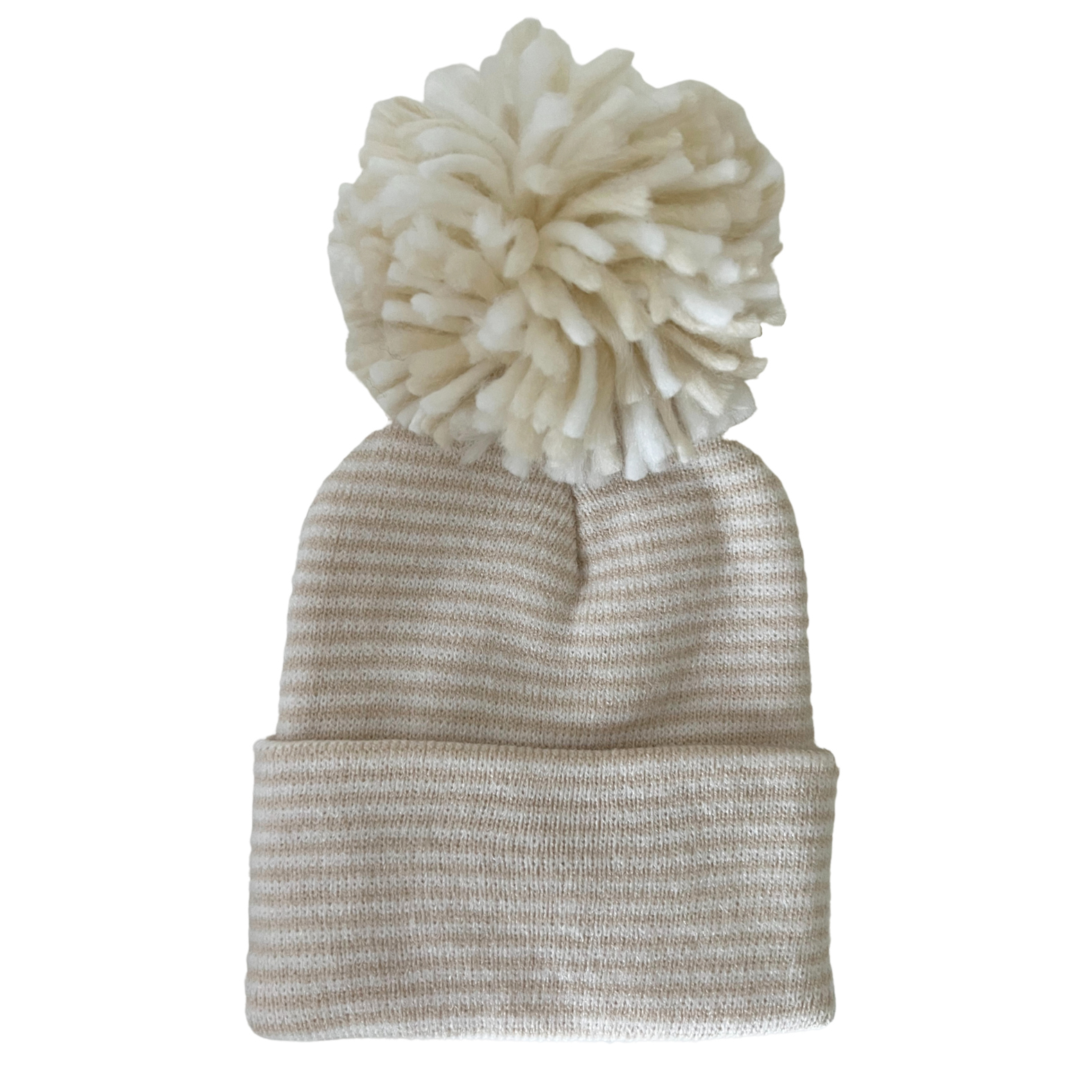 SpearmintLOVE - Baby's First Hat, Sand/White Stripe Pom