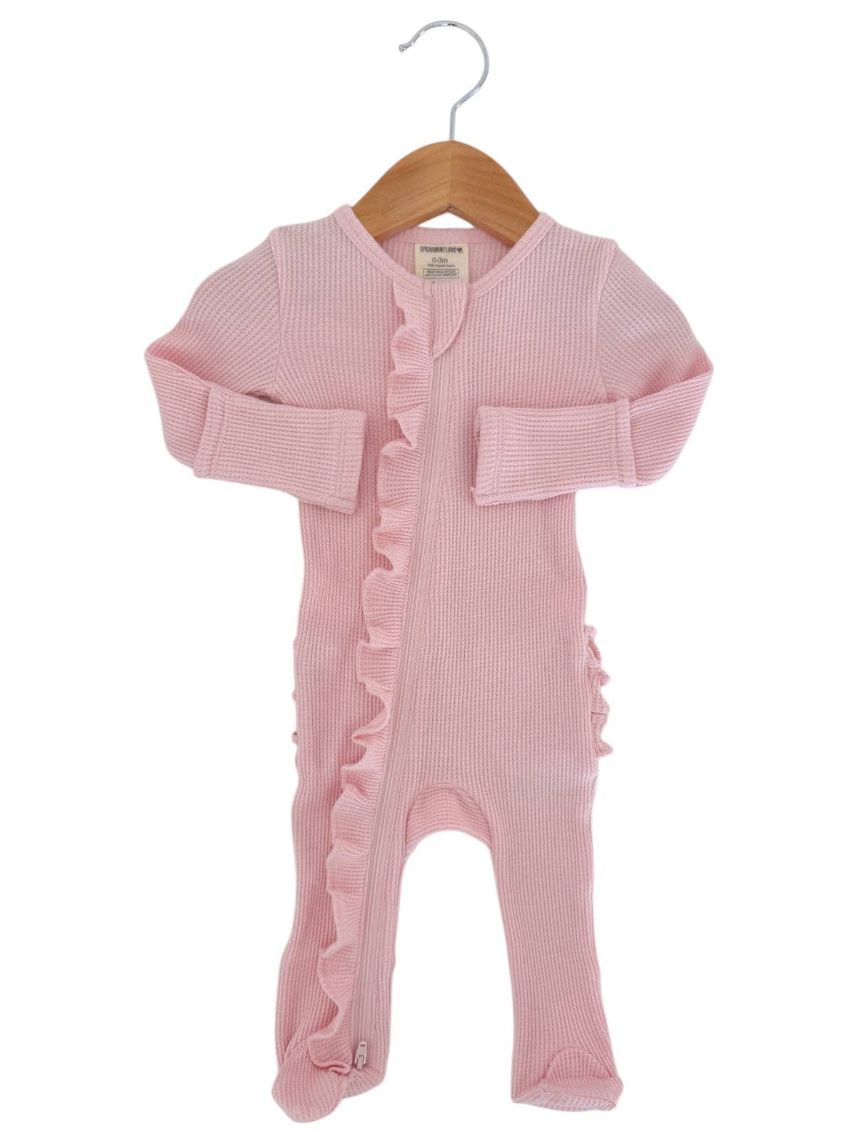 SpearmintLOVE - Organic Waffle 2-Way Zip Ruffle Footie, Blush