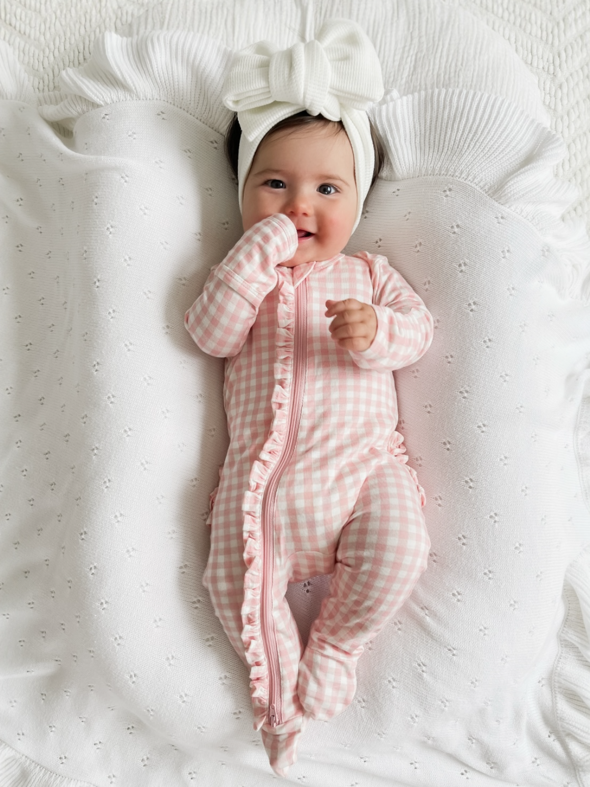 SpearmintLOVE - 2-Way Zip Ruffle Footie, Pink Gingham