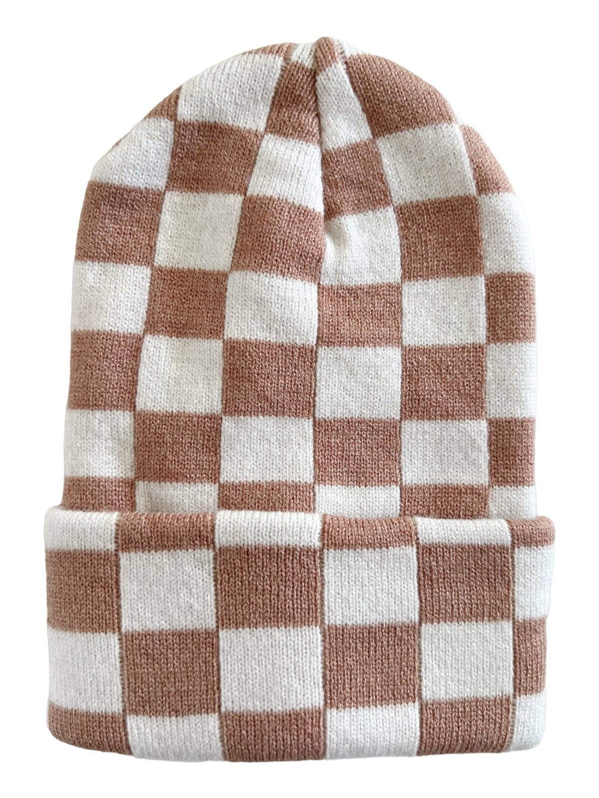 SpearmintLOVE - Baby's First Hat, Tan/Warm White Checkerboard