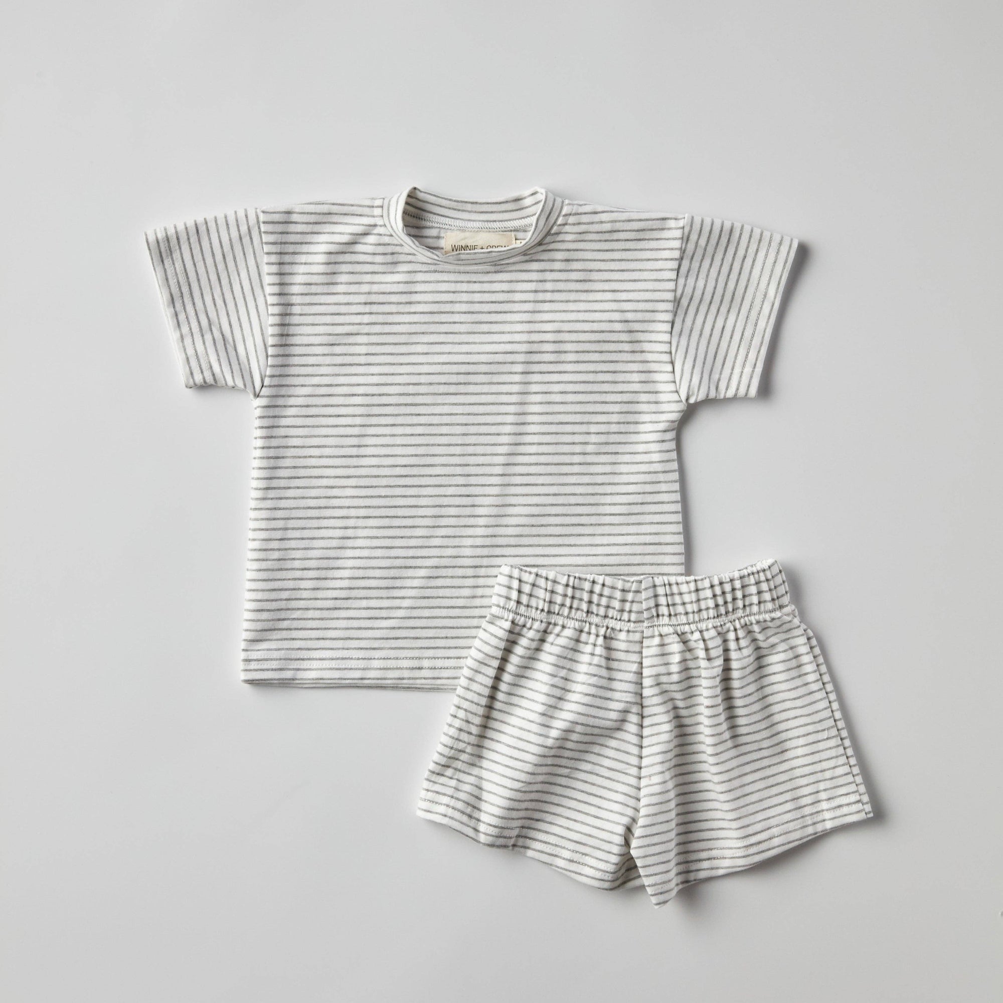 Winnie + Crew - Lou Cotton Set in Grey Stripes