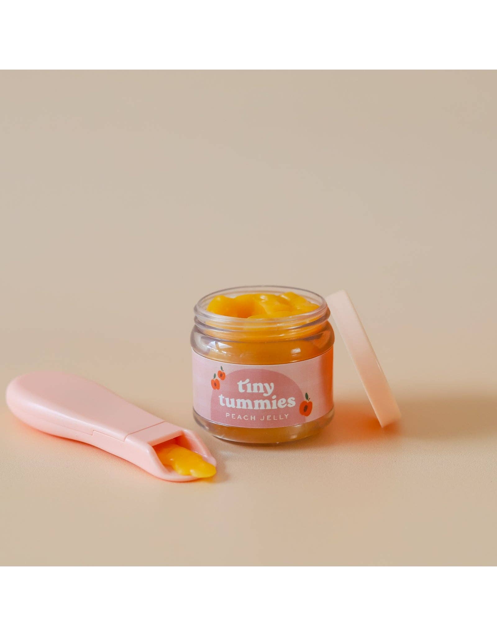 Tiny Tummies - Peach jelly food - Jar and spoon - Tiny Harlow