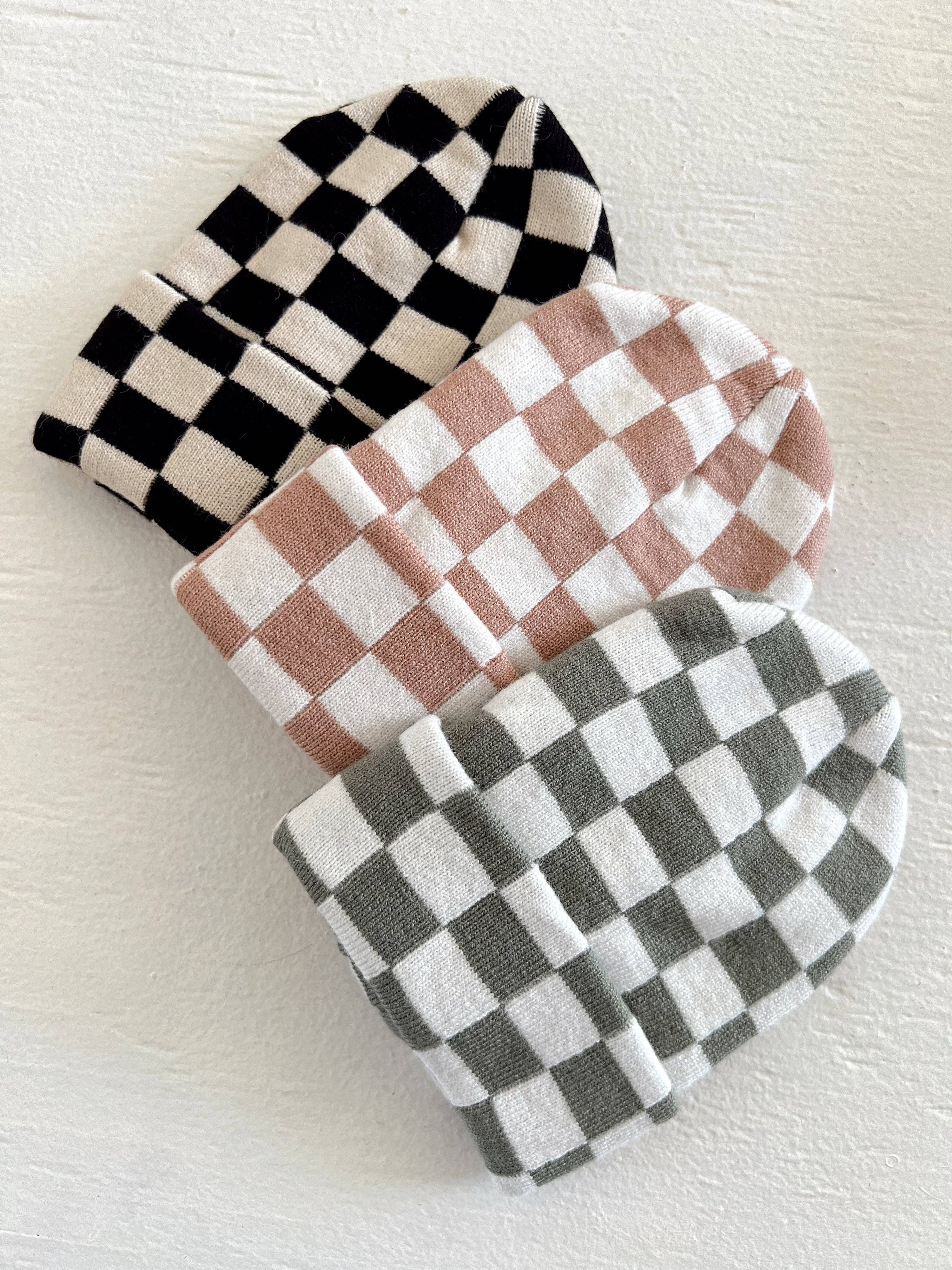 SpearmintLOVE - Baby's First Hat, Tan/Warm White Checkerboard