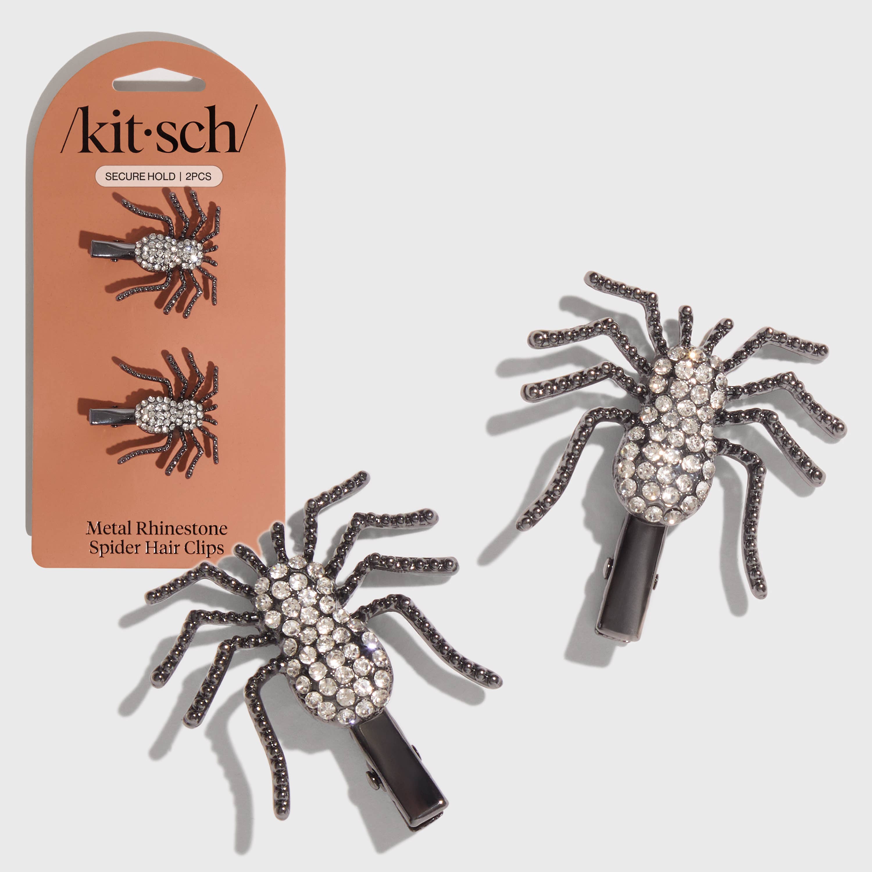 KITSCH - Metal Rhinestone Hair Clips 2pc Set - Spider