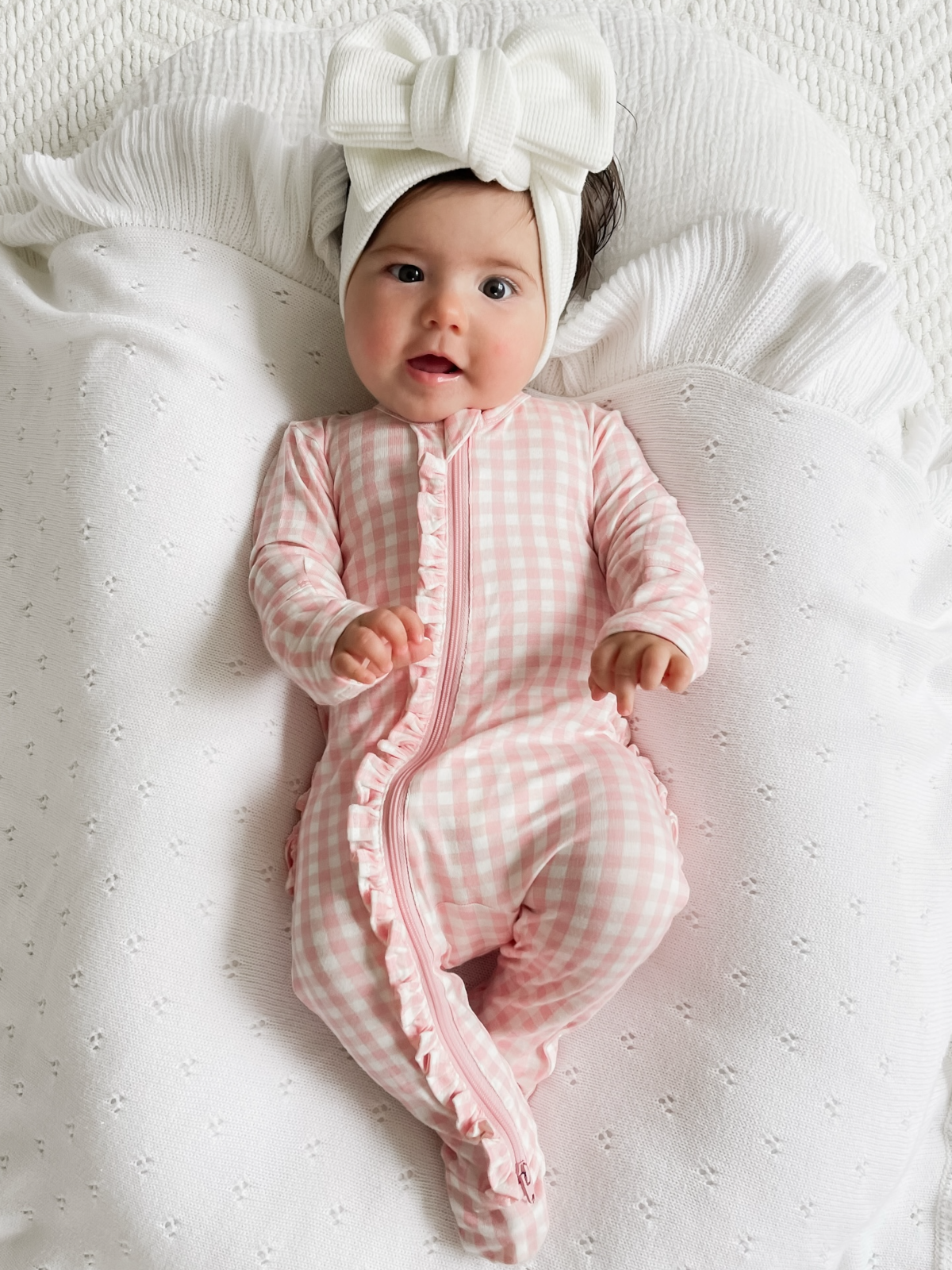 SpearmintLOVE - 2-Way Zip Ruffle Footie, Pink Gingham