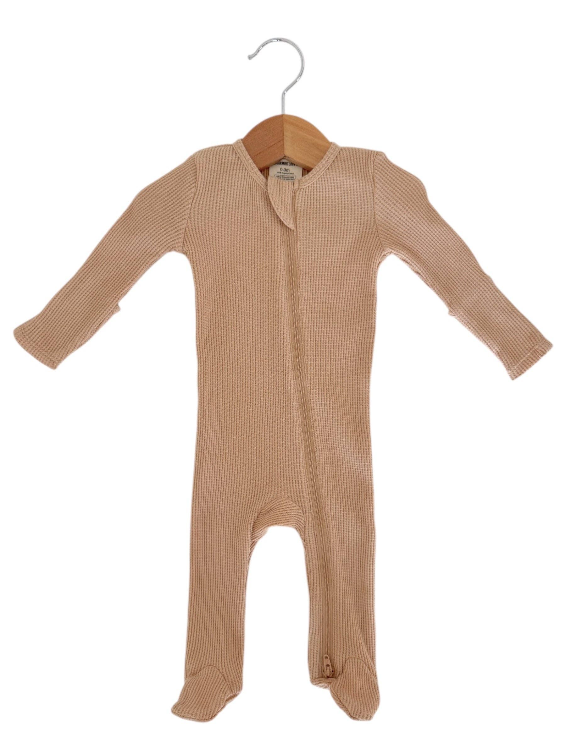 SpearmintLOVE - Organic Waffle 2-Way Zip Footie, Tan