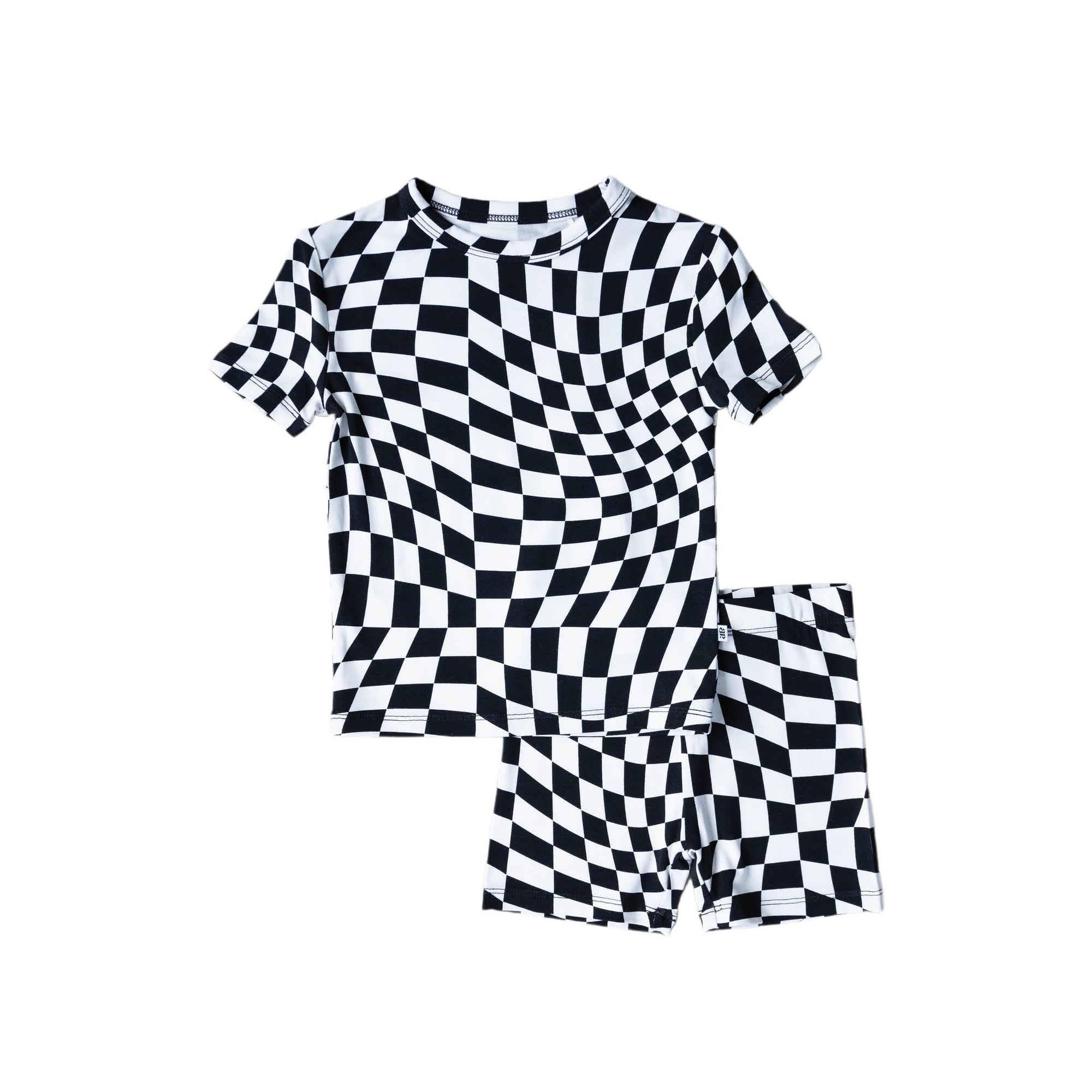 B&W Wavy Checker | Bamboo Short Set