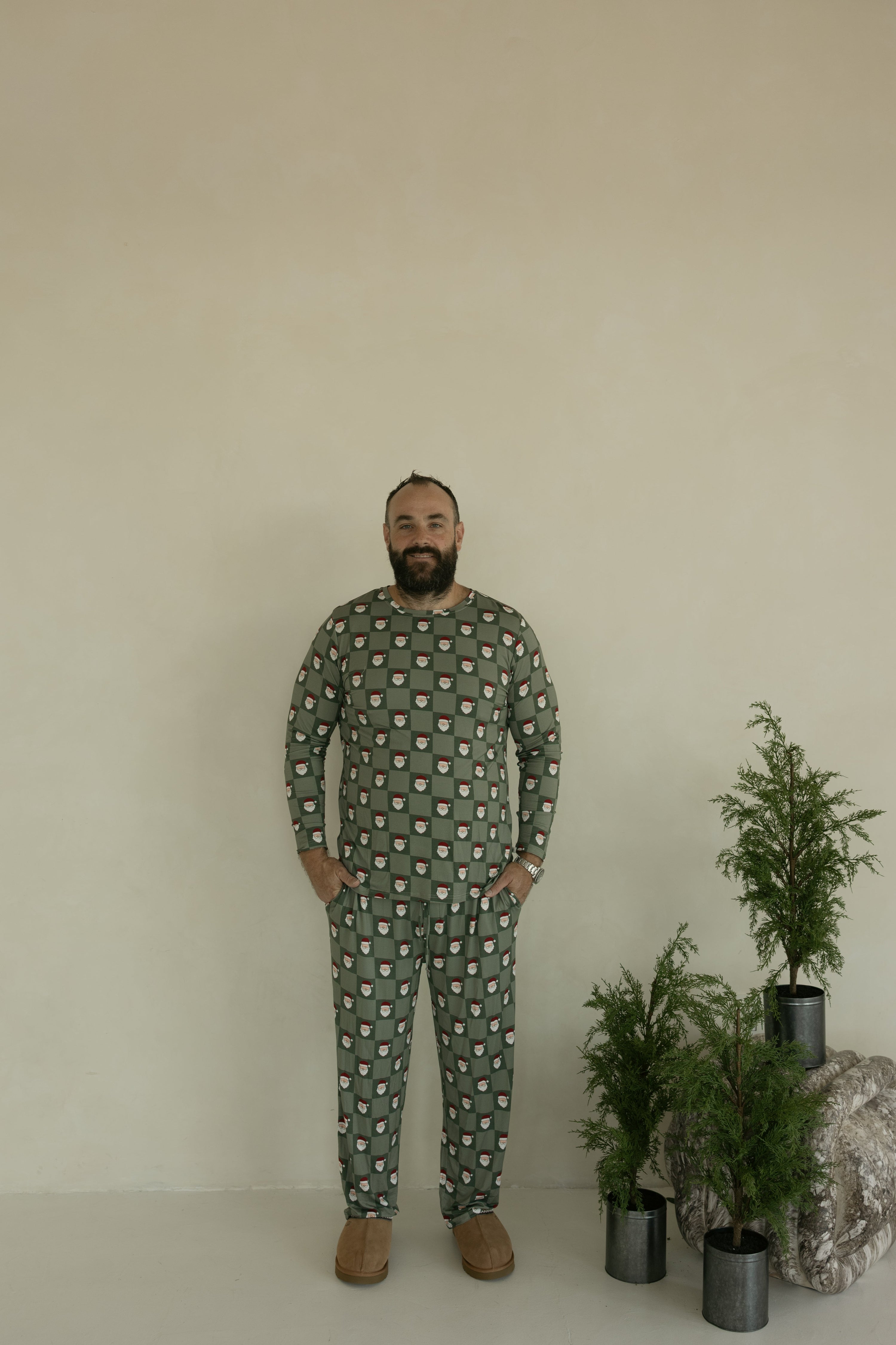 Men's Bamboo Pajamas | Santa Checkerboard