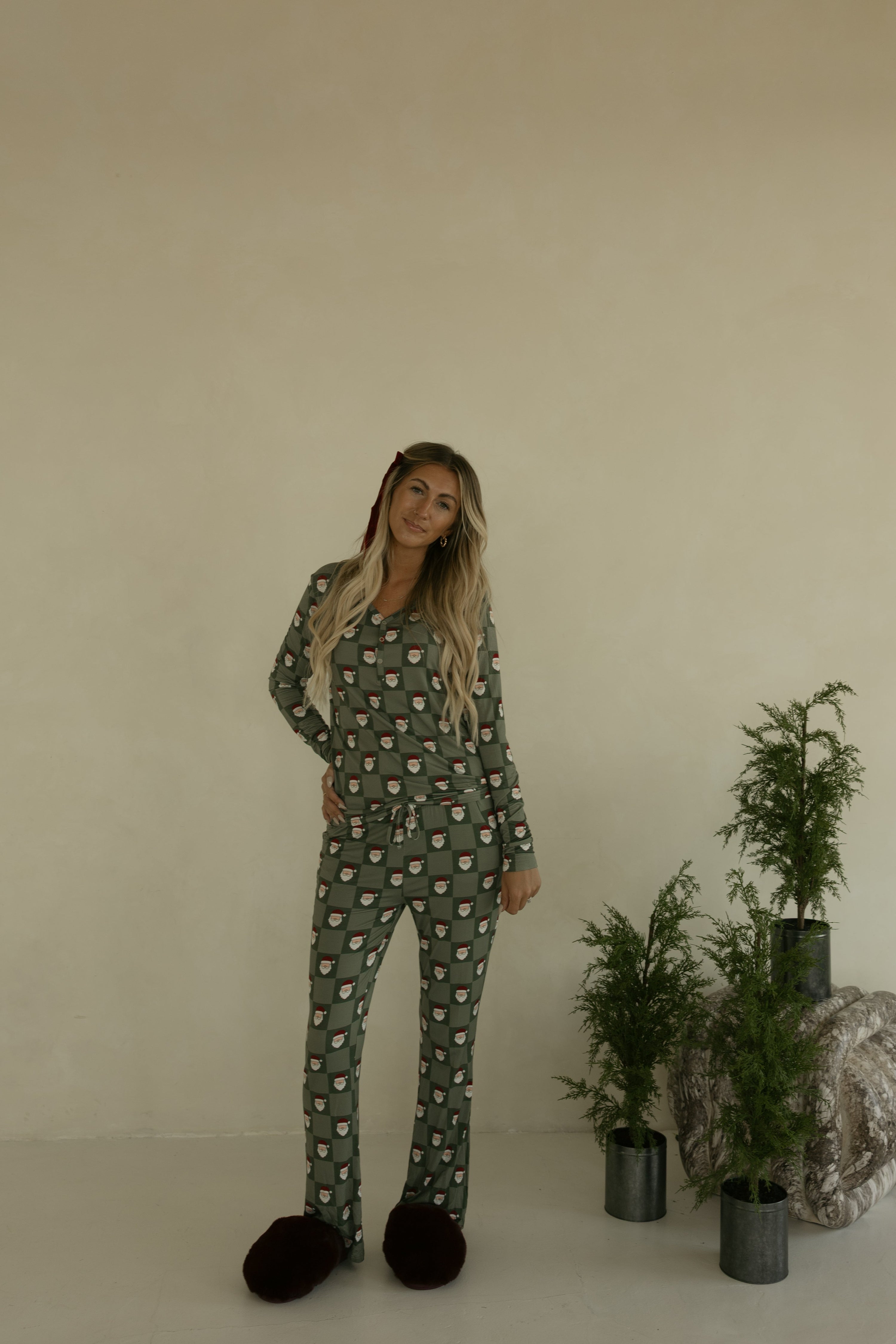 Women's Bamboo Pajamas | Santa Checkerboard