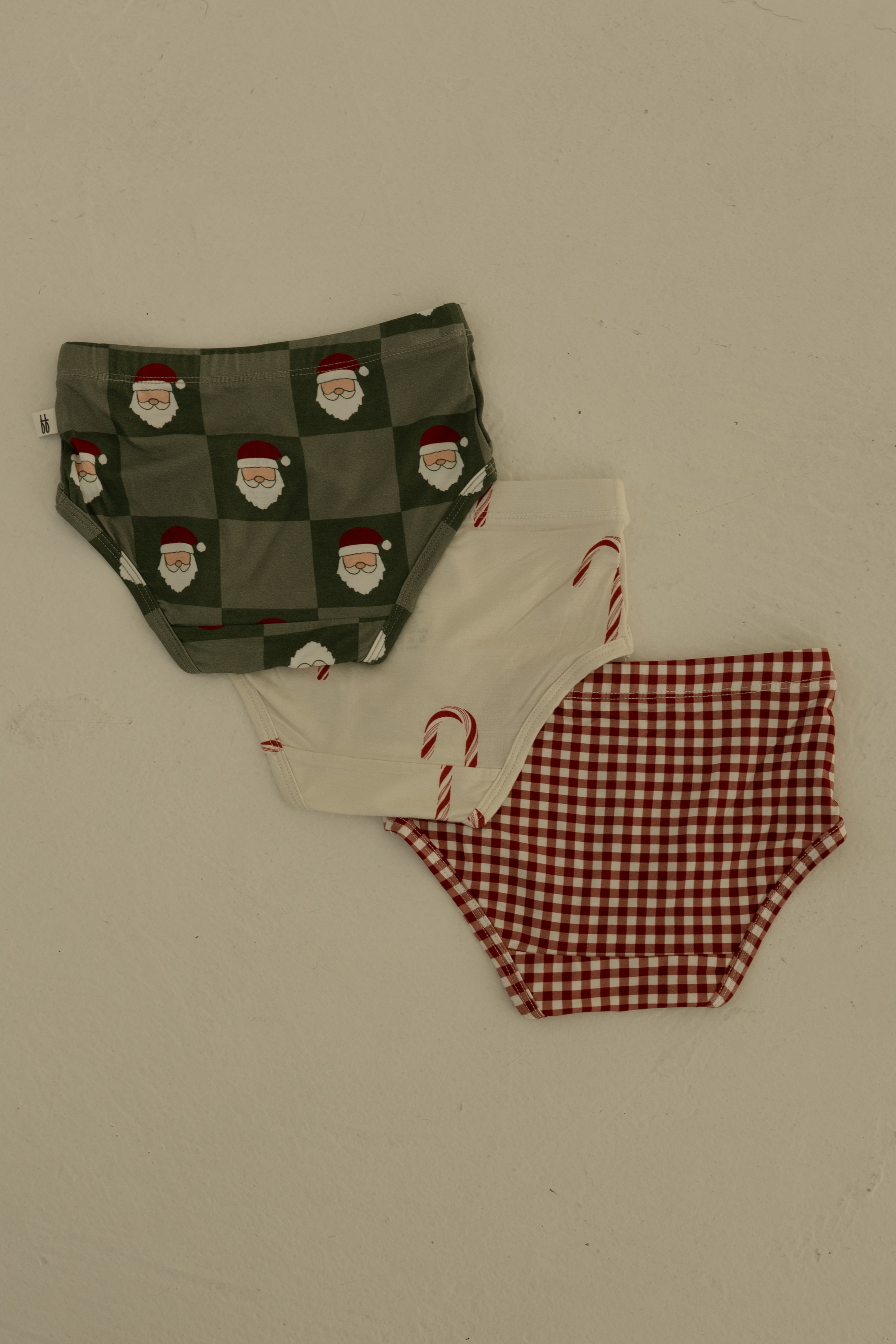 Girl's Bamboo Briefs (3 Pack) | Red Gingham, Candy Cane & Santa Checkerboard