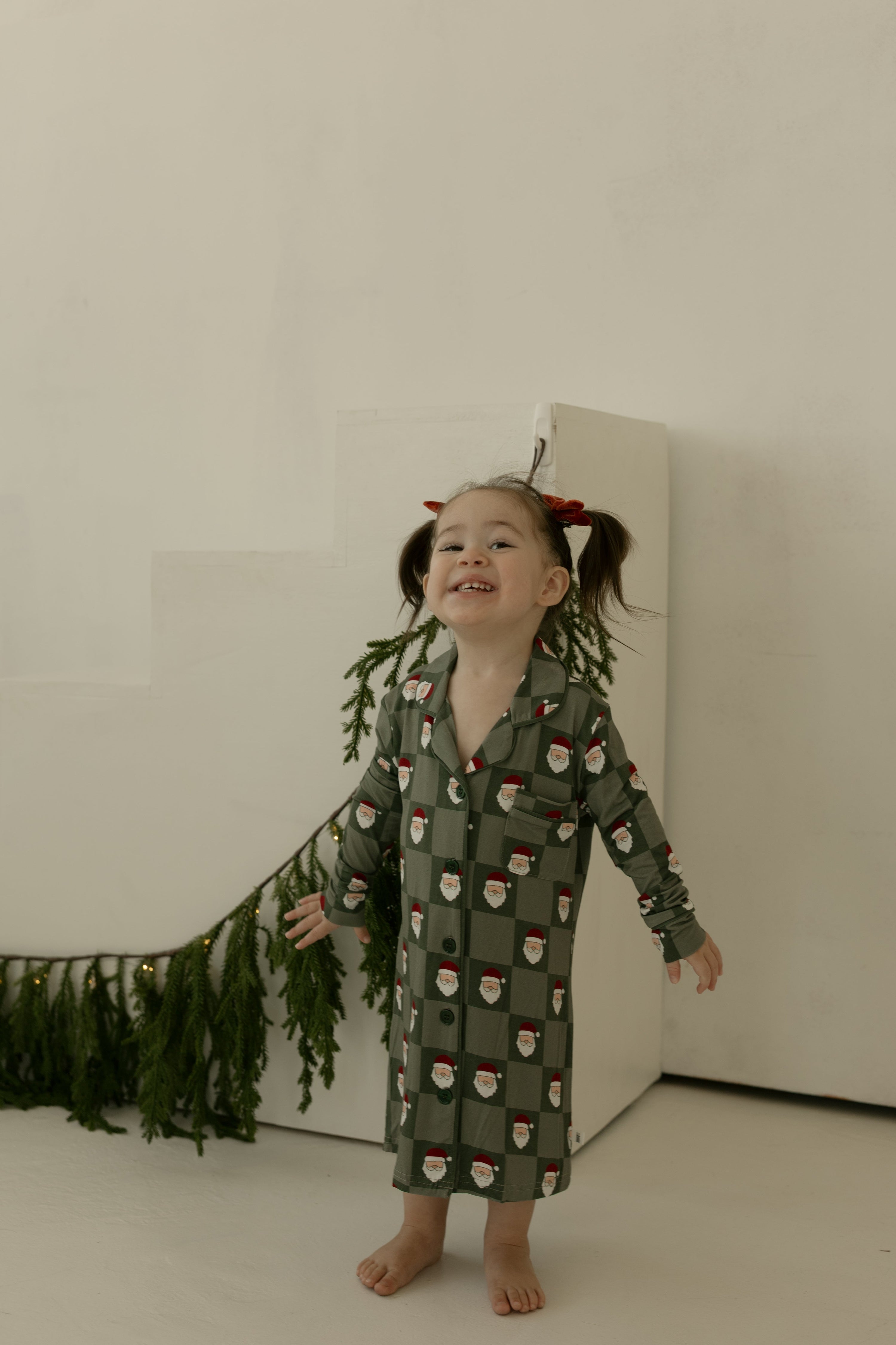Toddler Bamboo Sleeping Dress | Santa Checkerboard