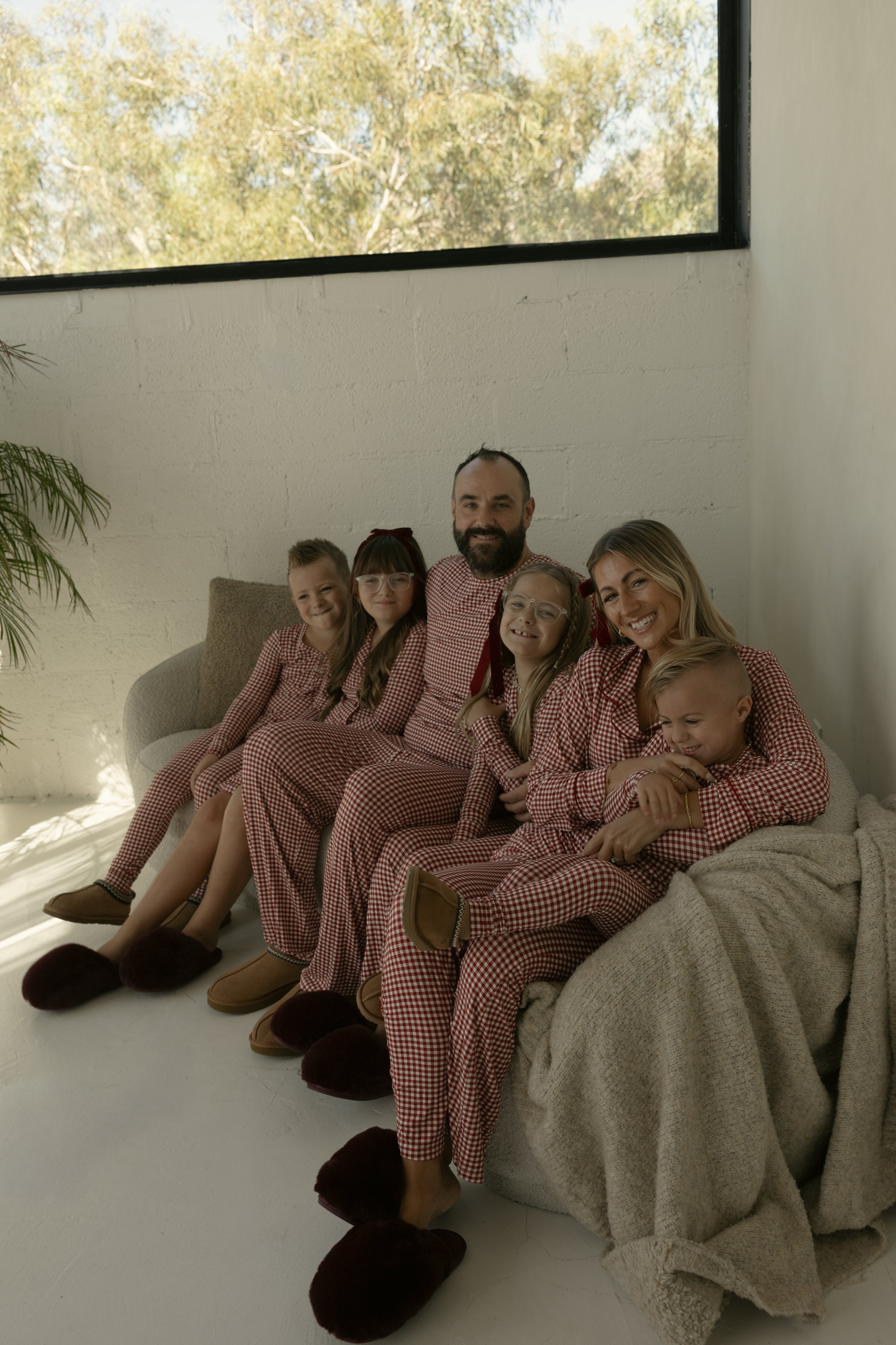 Men's Short Sleeve Bamboo Pajamas | Red Gingham