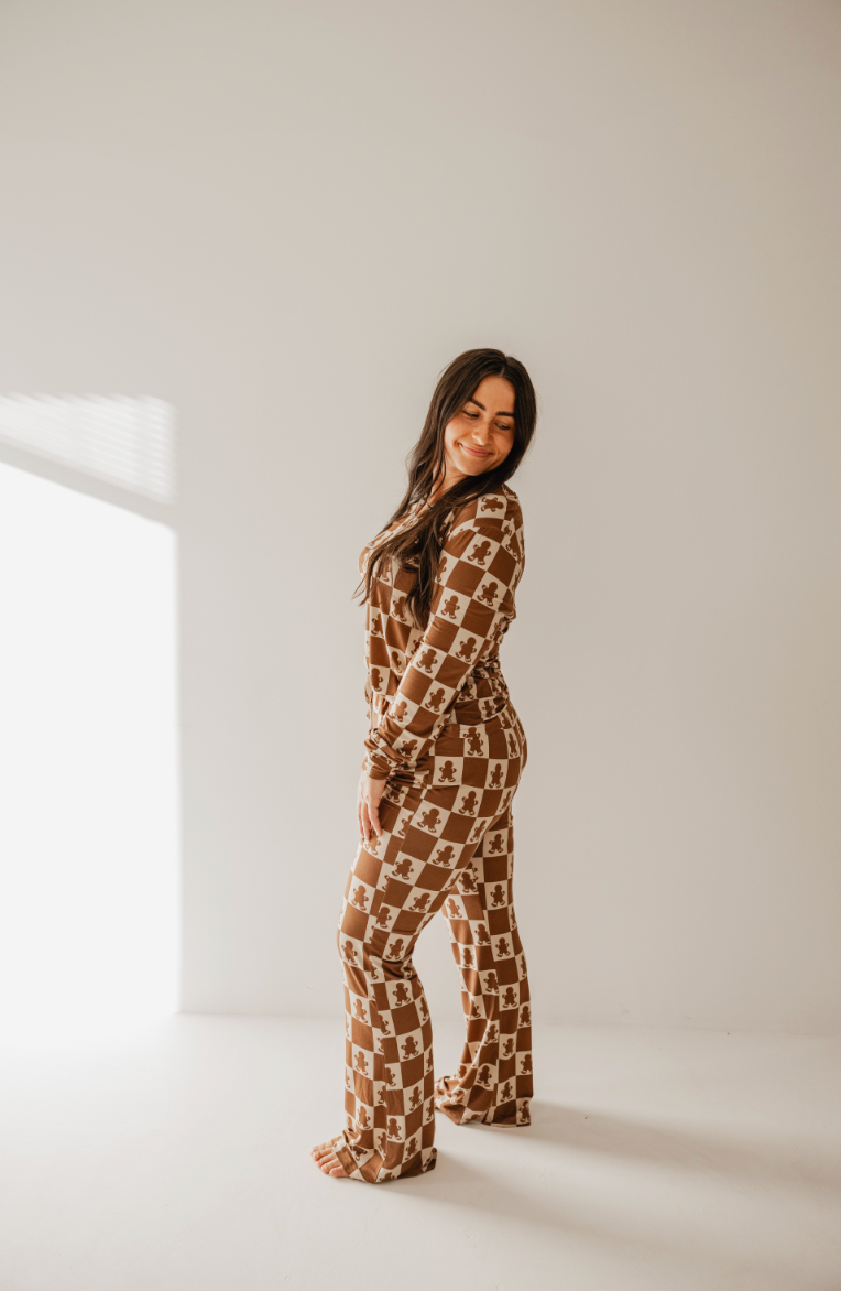 Women's Bamboo Pajama | Gingerbread Checkerboard 2024