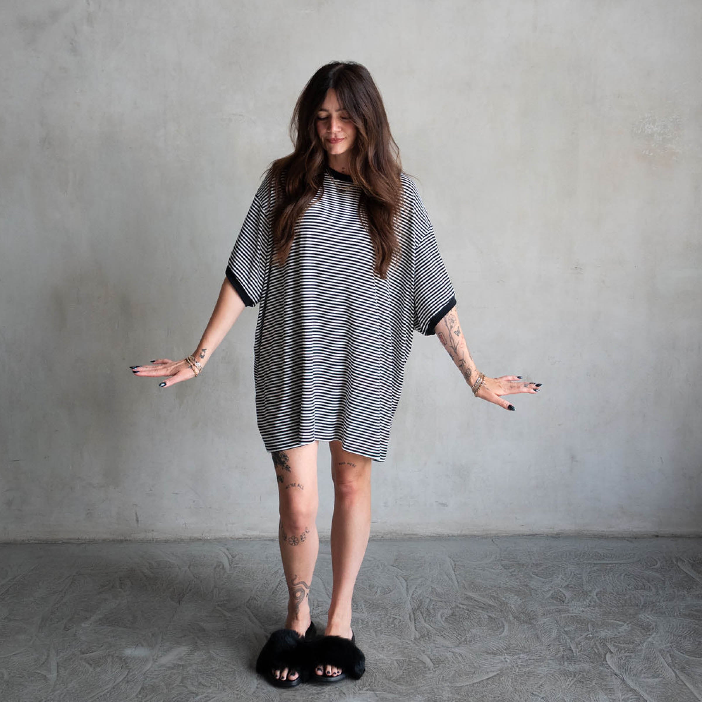 *PRE-ORDER 9/29* Midnight Stripe | Ribbed Women's T-Shirt Dress