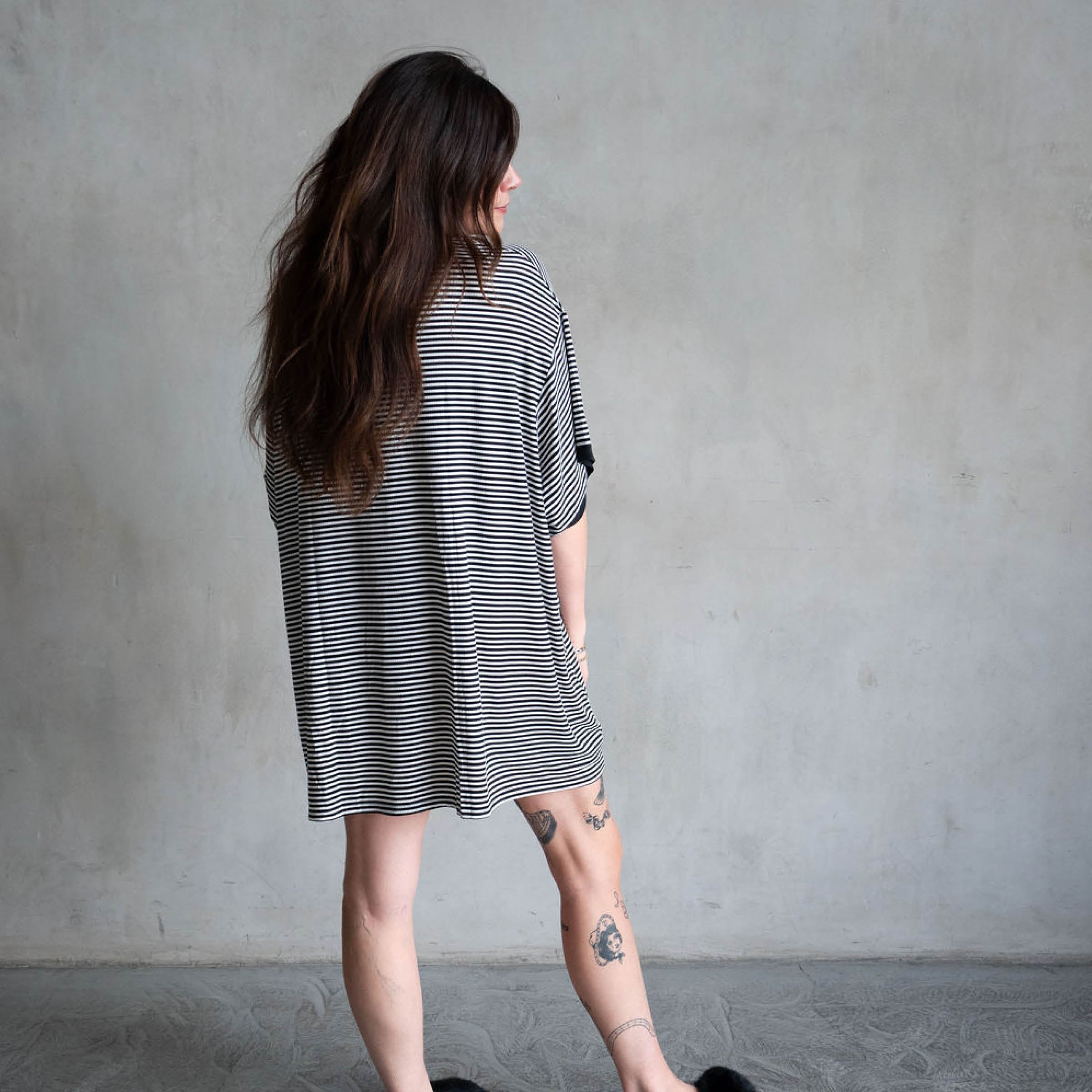 *PRE-ORDER 9/29* Midnight Stripe | Ribbed Women's T-Shirt Dress