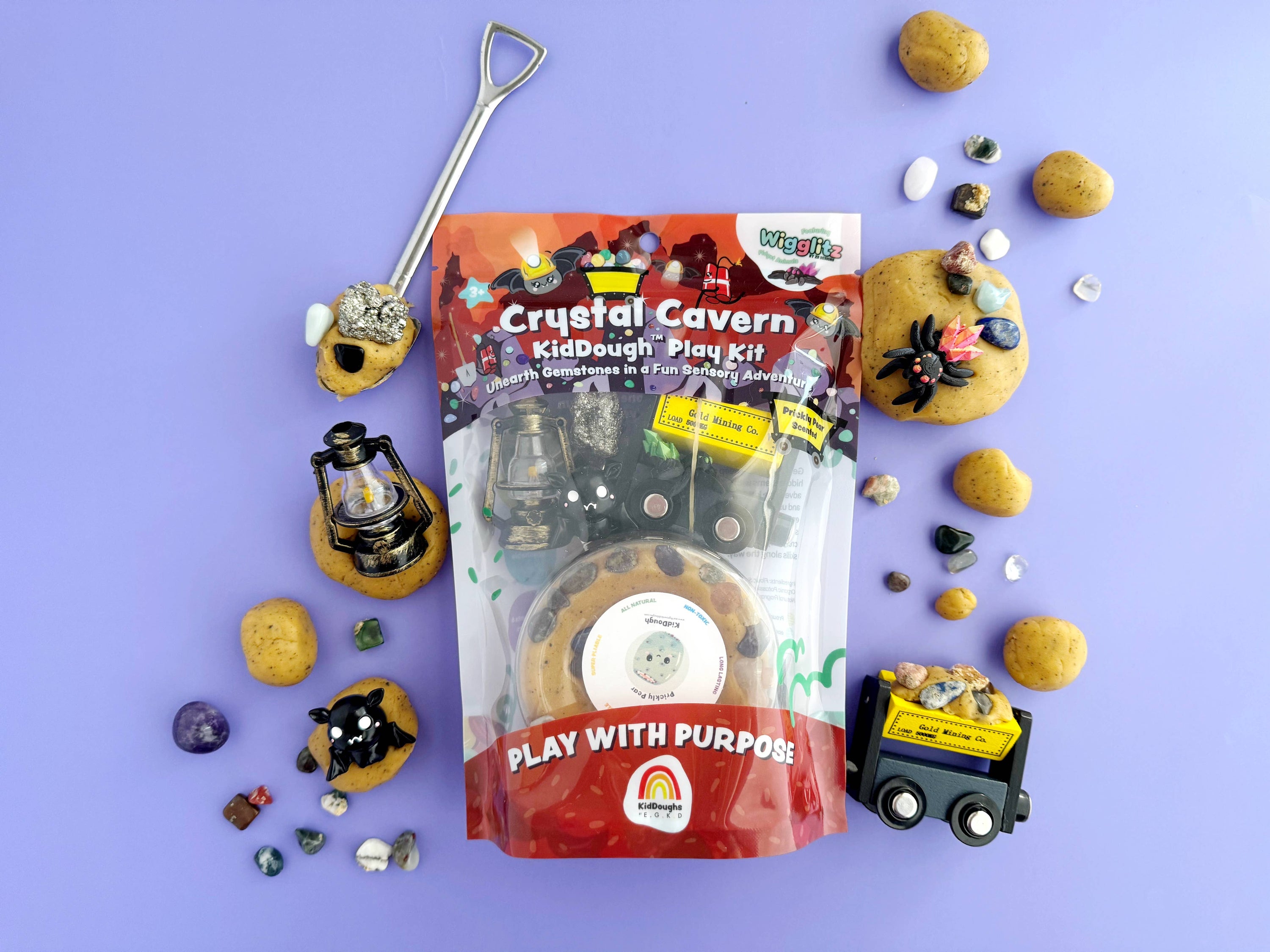 Earth Grown KidDoughs (KidDoughs by EGKD) - Crystal Cavern KidDough Play Kit featuring Wigglitz