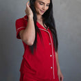 Load image into Gallery viewer, Crimson Red | Women's Ribbed Bamboo Flare Set
