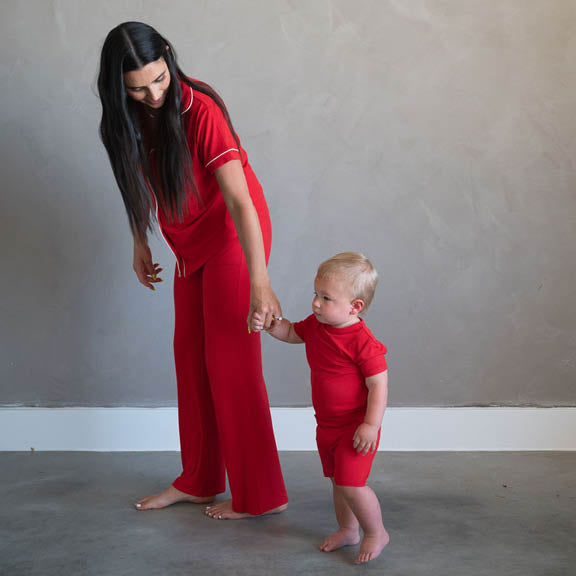 Crimson Red | Women's Ribbed Bamboo Flare Set