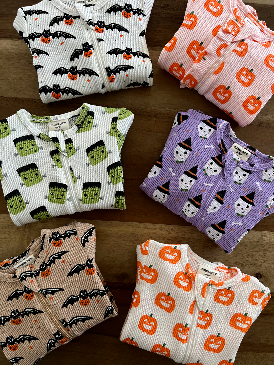 SpearmintLOVE - Organic Waffle Basic Zip Footie, Jack-O-Lantern