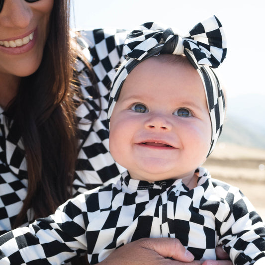 B&W Wavy Checker | Bamboo Head Wrap