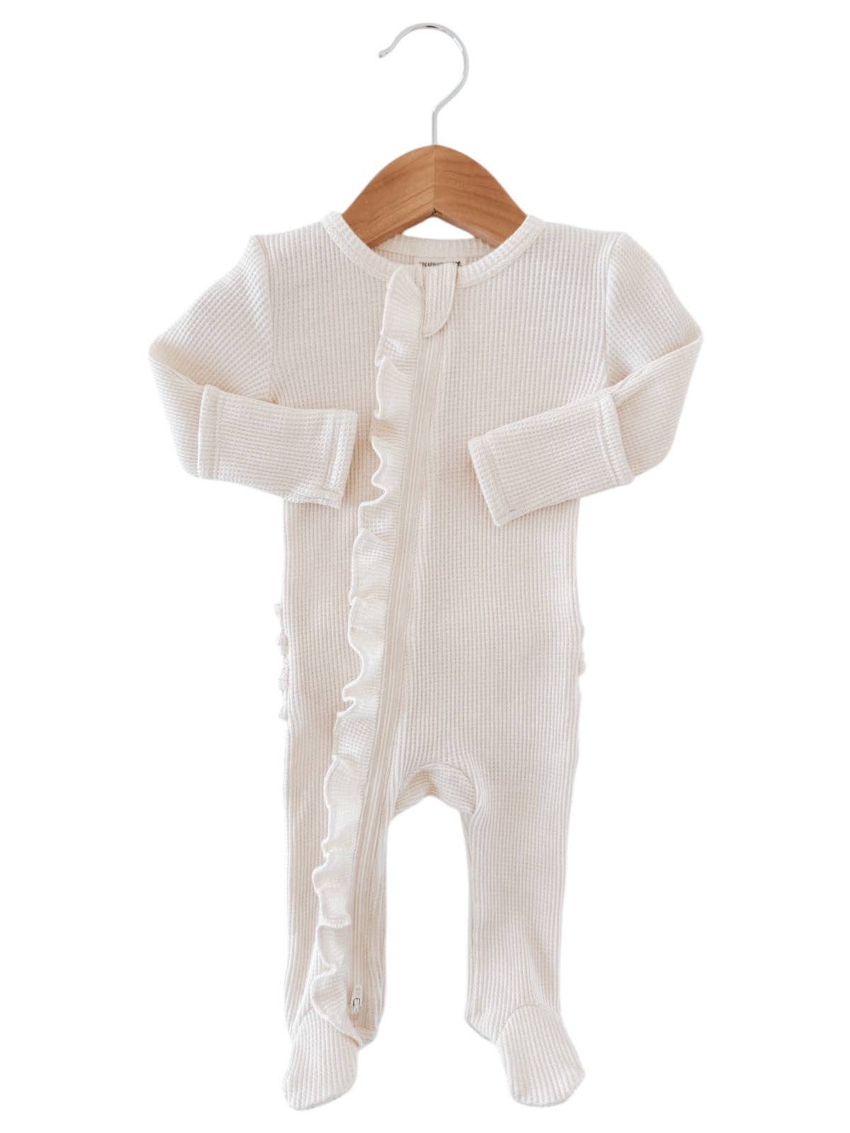 SpearmintLOVE - Organic Waffle 2-Way Zip Ruffle Footie, Snow