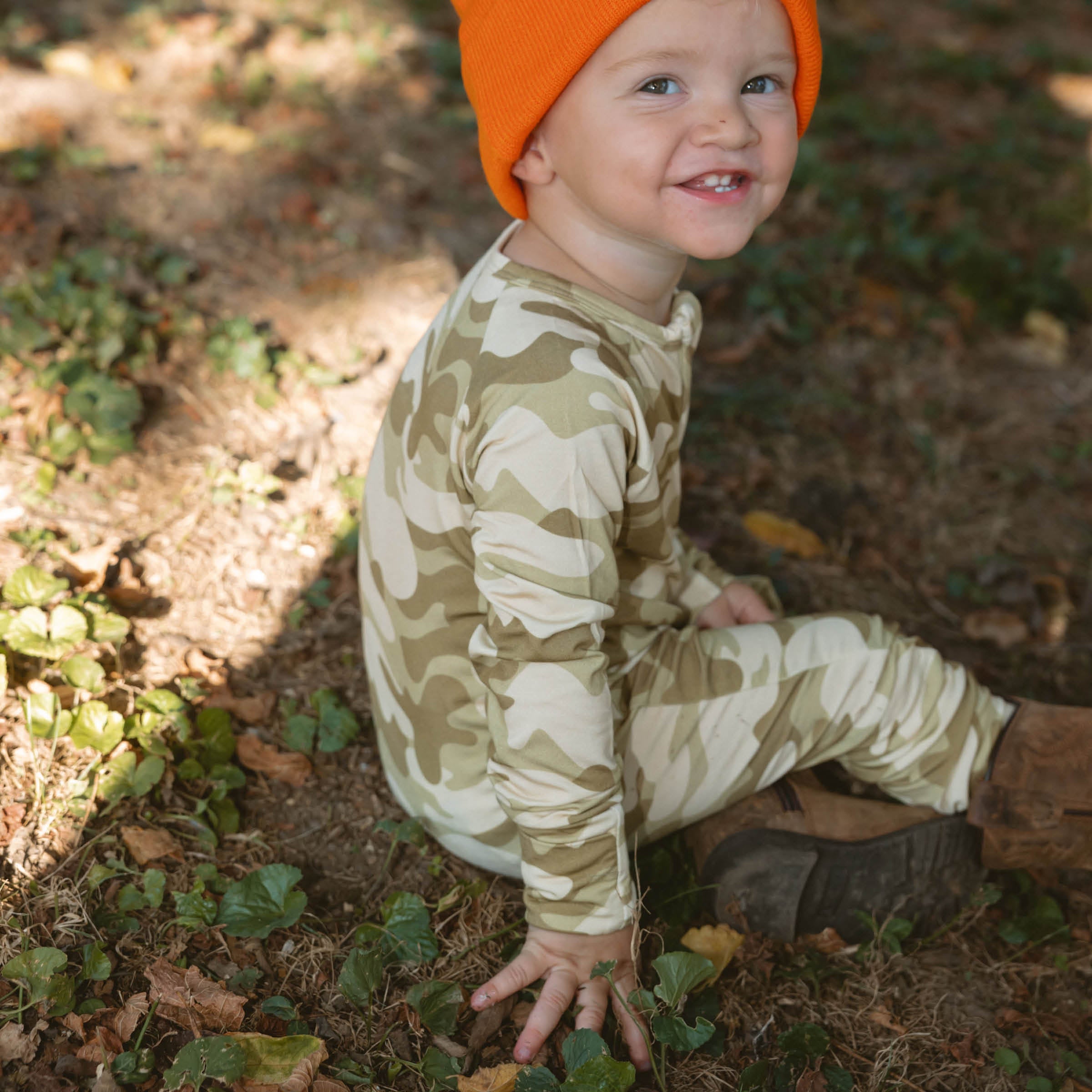 Vintage Camo | Bamboo Zip Romper