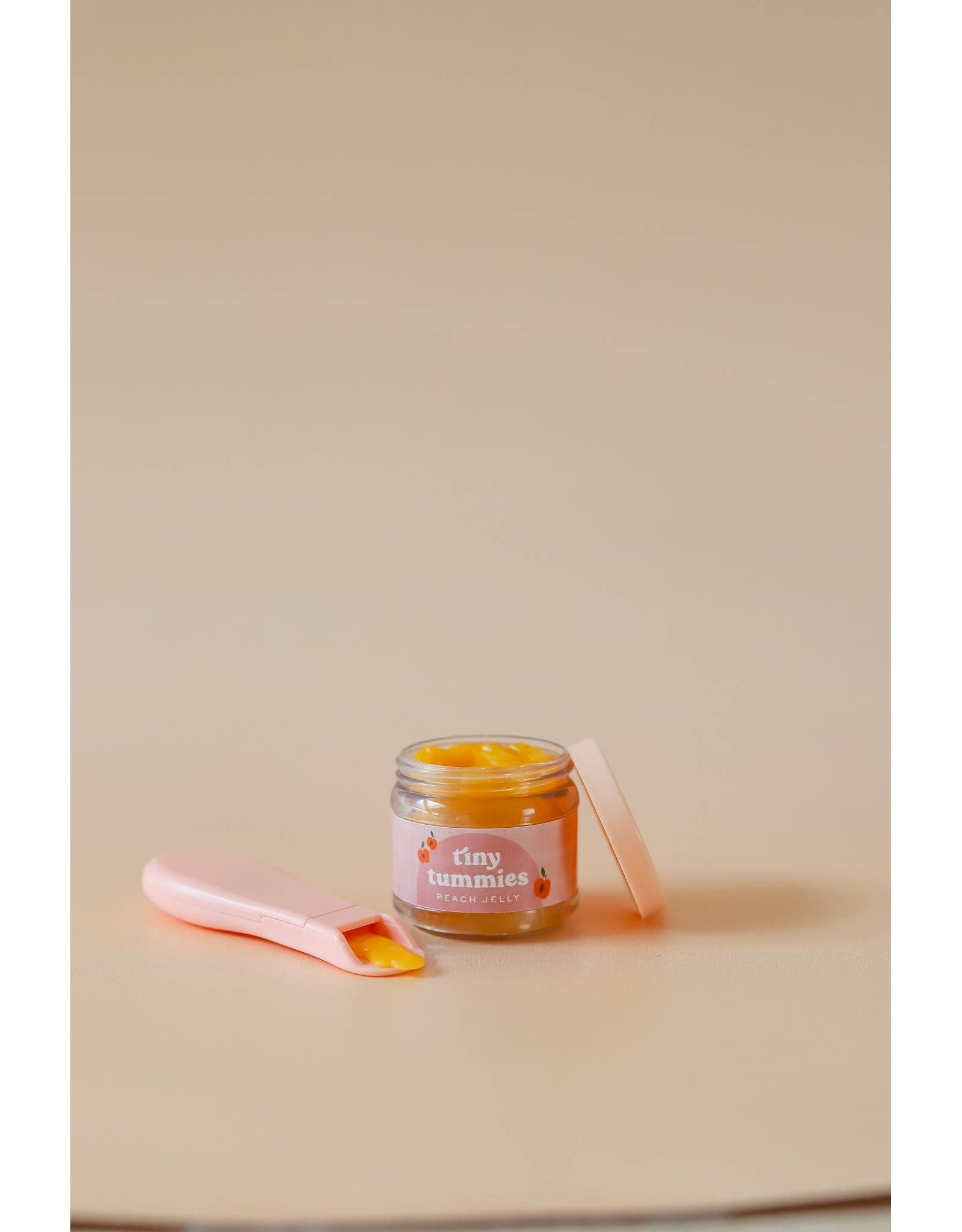 Tiny Tummies - Peach jelly food - Jar and spoon - Tiny Harlow