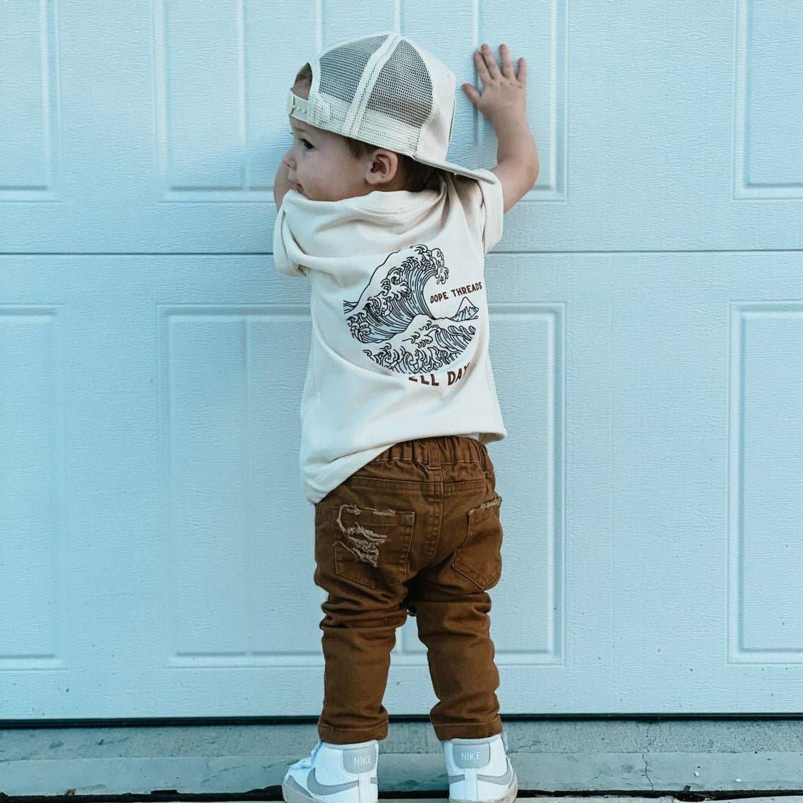 Little Rad Things - Dope Threads Swell Days Tee: 4T / Dark Beige Acid Wash