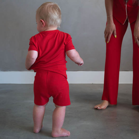 Crimson Red | Ribbed Bamboo Short Set