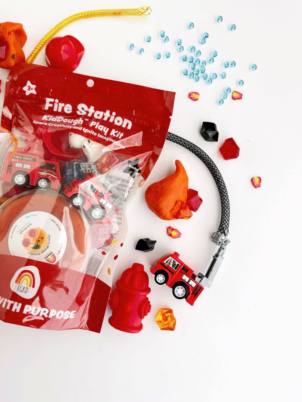 Earth Grown KidDoughs (KidDoughs by EGKD) - Fire Station (Cherry Mango) KidDough Play Kit