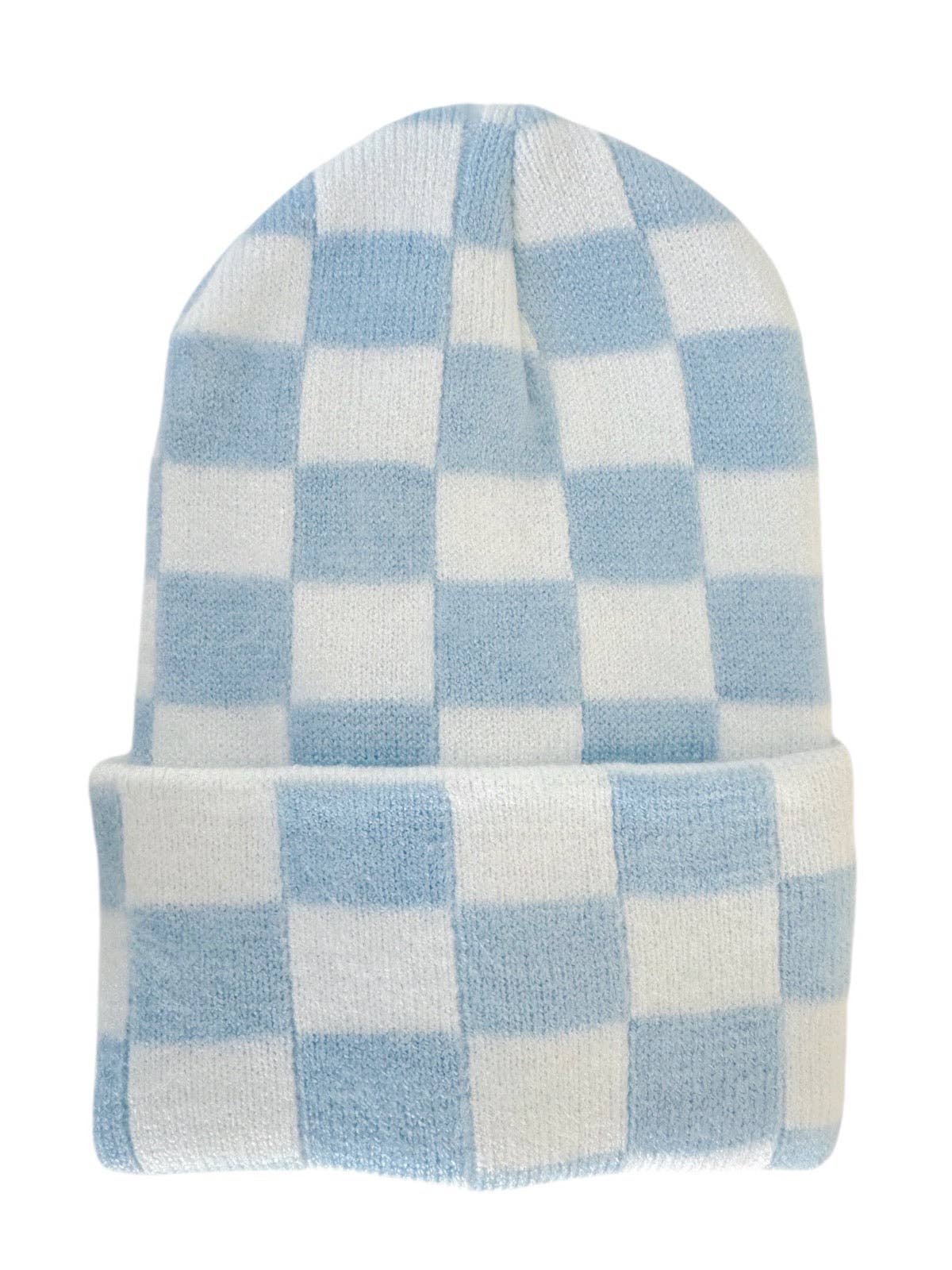 SpearmintLOVE - Baby's First Hat®, Baby Blue/Warm White Checkerboard