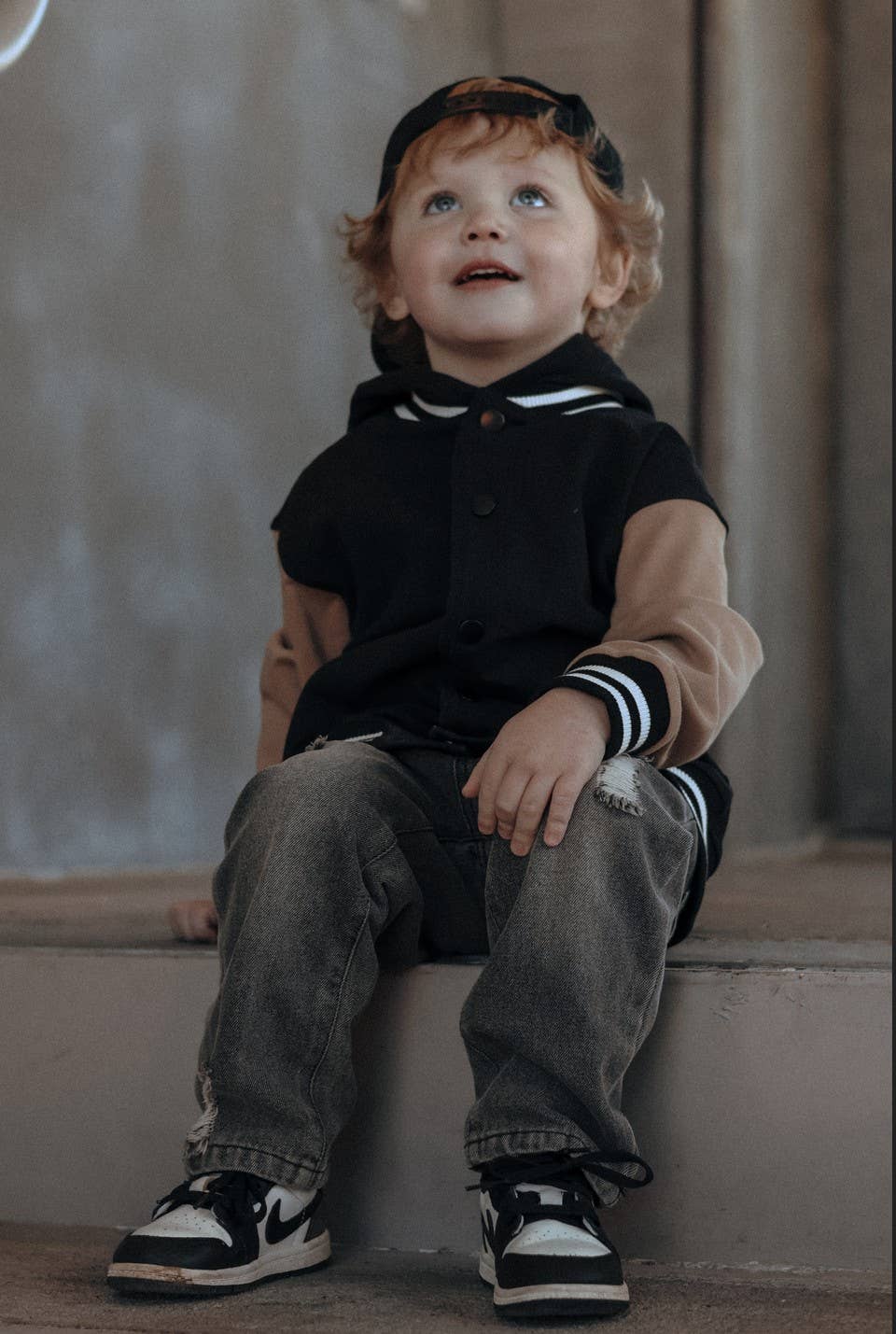 Lucky Link - Toddler Black & Tan Hooded Varsity Bomber